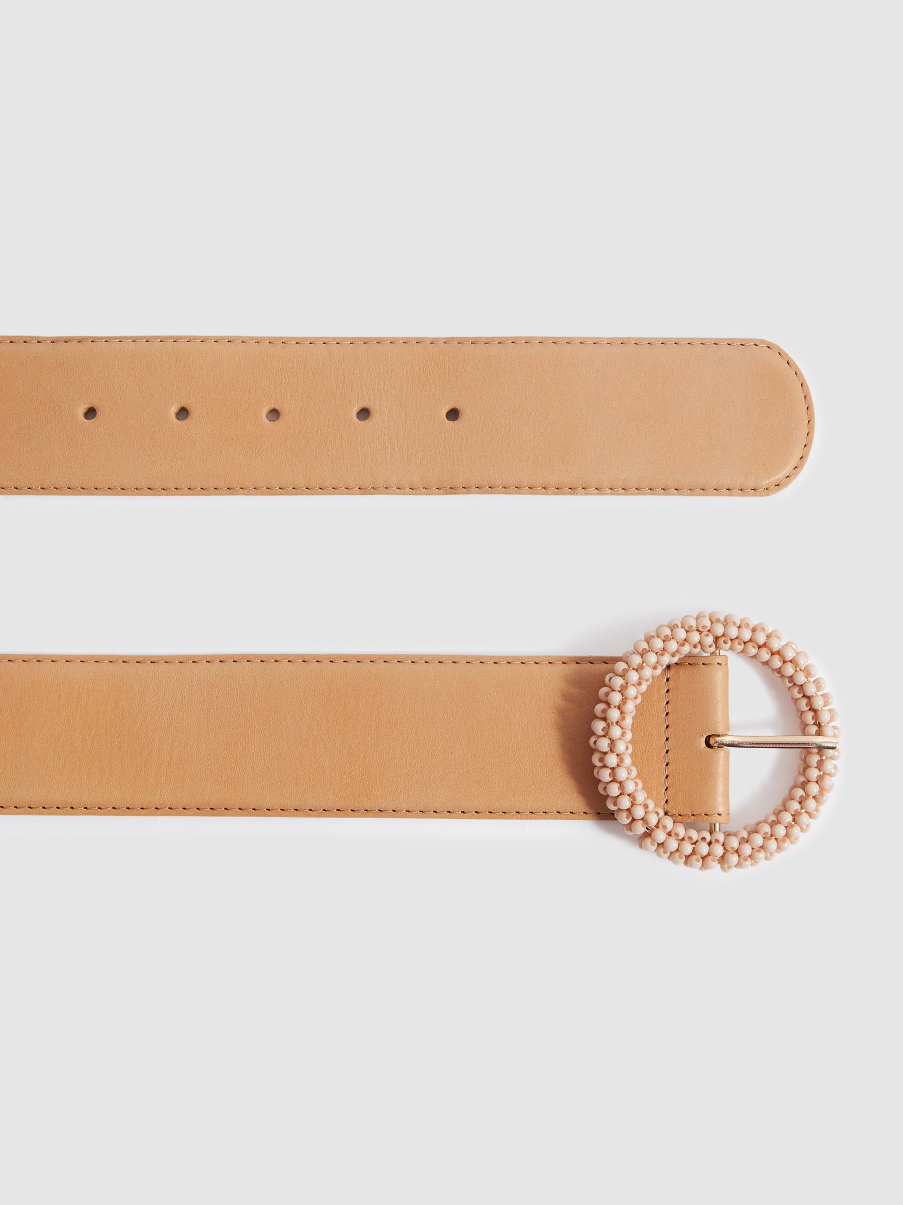 Leather Beaded Buckle Belt in Tan - Image 3 of 4