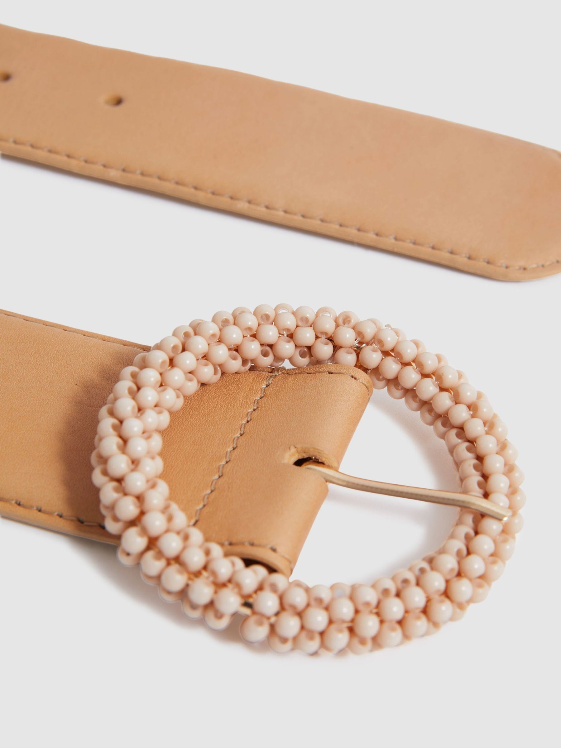 Leather Beaded Buckle Belt in Tan - Image 4 of 4