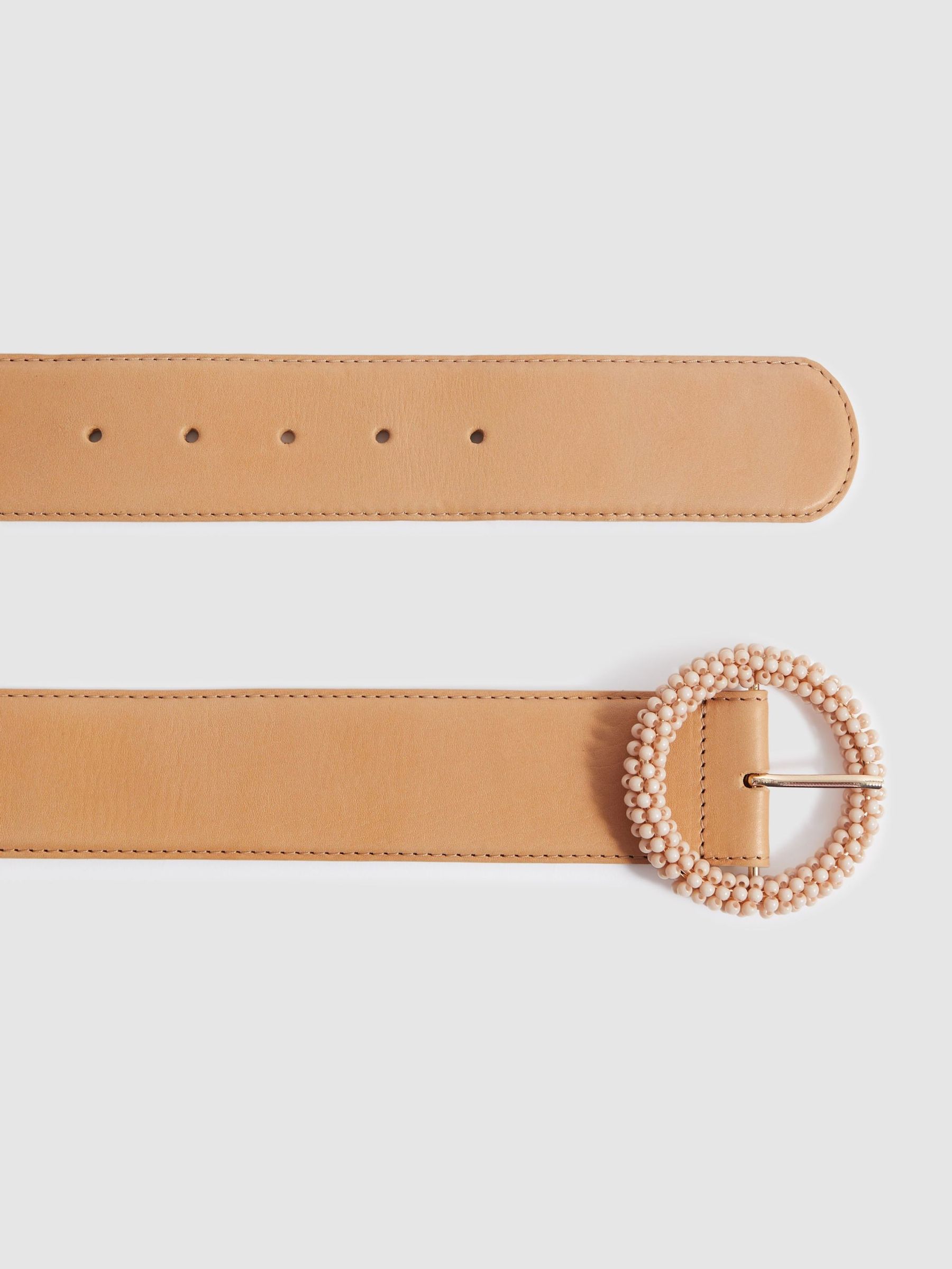 Leather Beaded Buckle Belt in Tan - Image 5 of 5