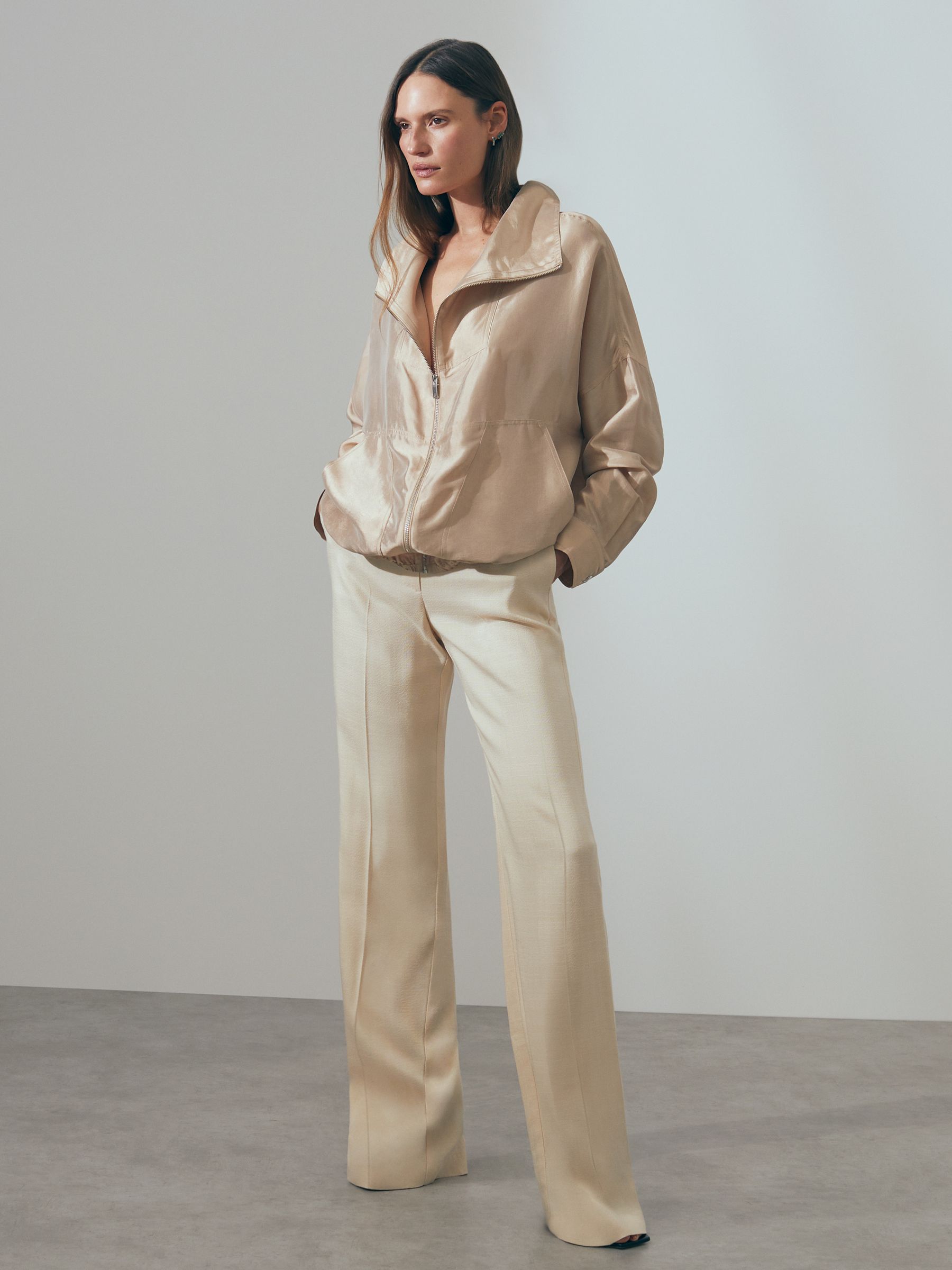 Atelier Zip-Through Jacket with Silk in Champagne - Image 1 of 6