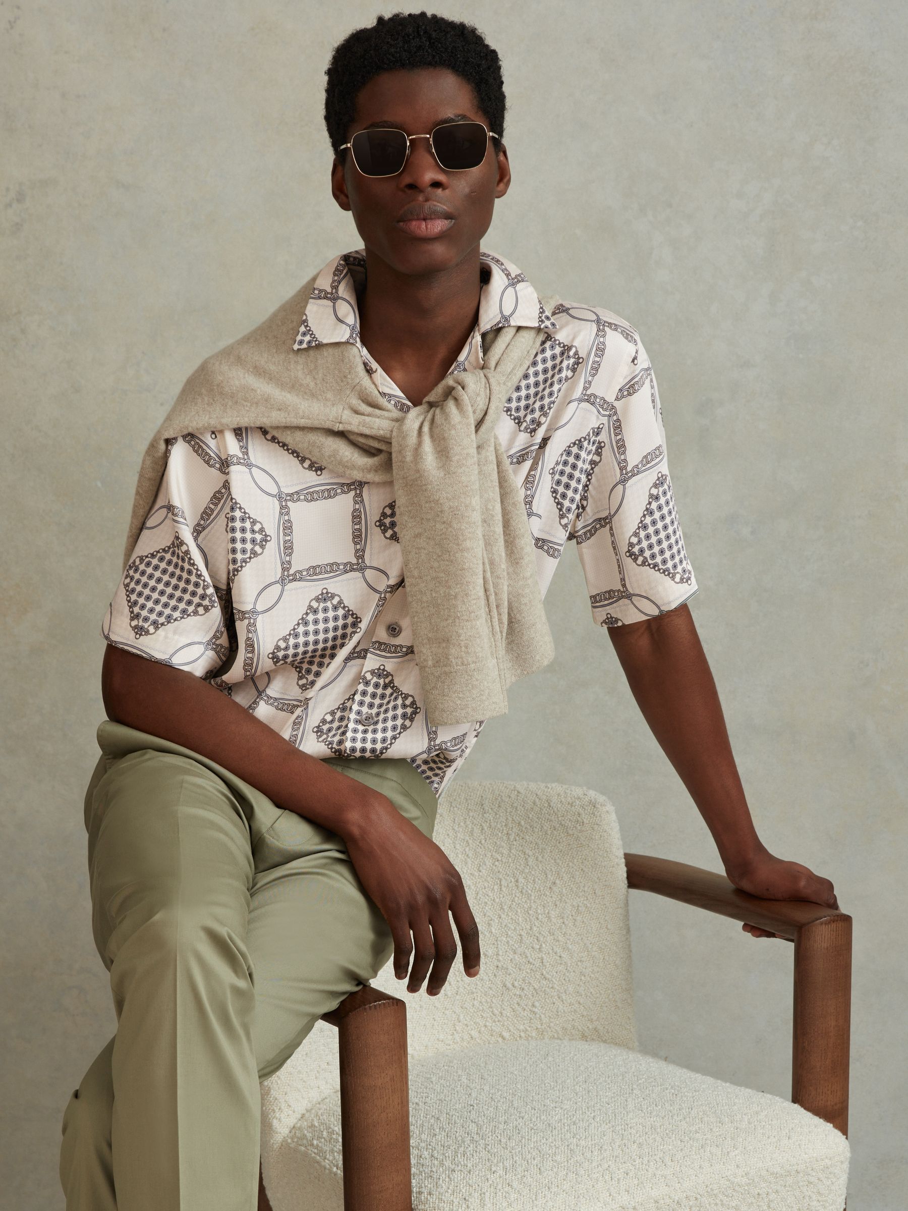 Relaxed Chain Print Cuban Collar Shirt in Silver - Image 1 of 6