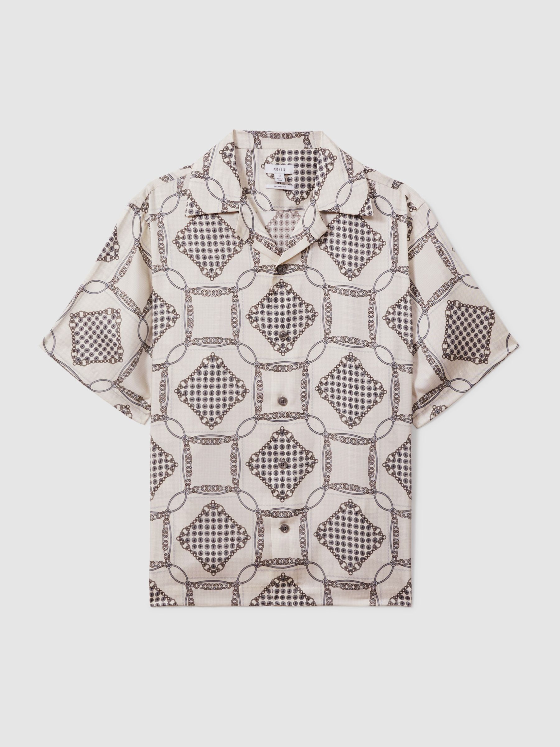 Relaxed Chain Print Cuban Collar Shirt in Silver - Image 2 of 6