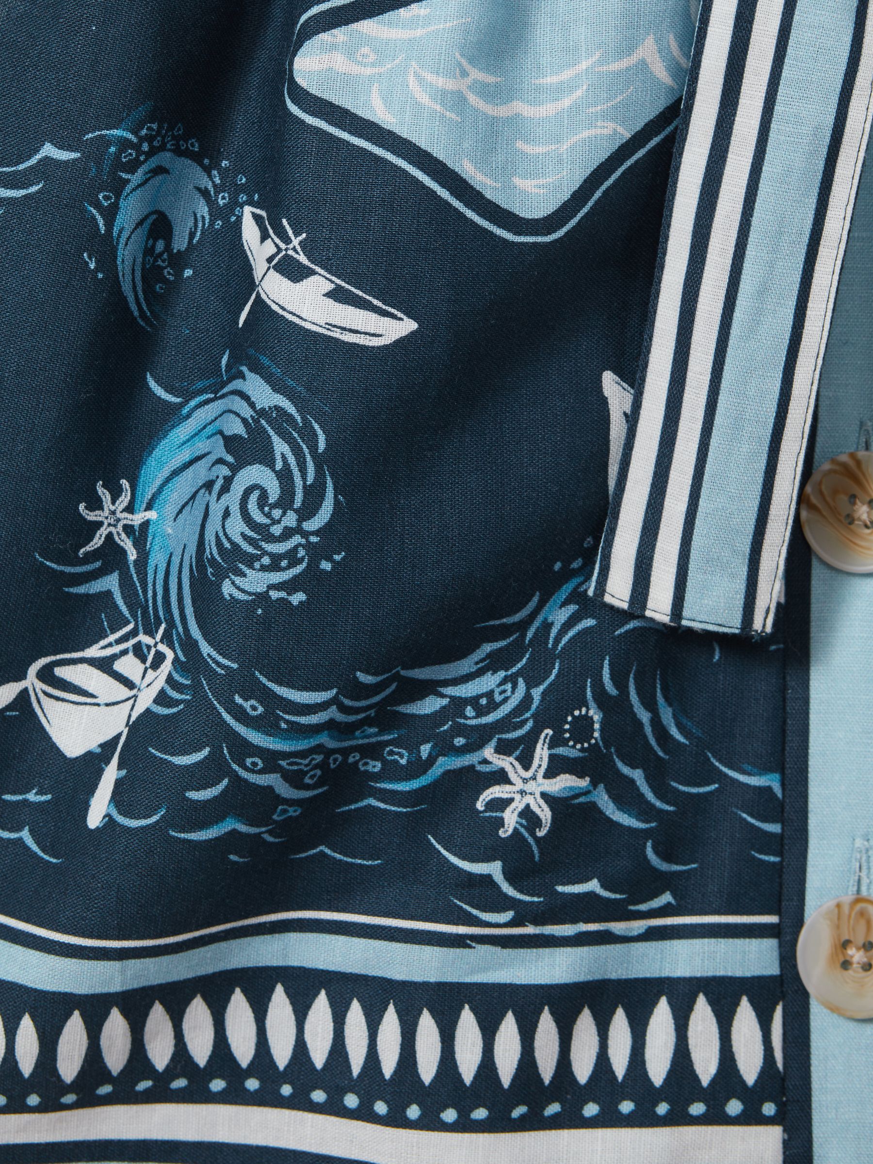 4-9 yrs Cotton-Linen Flared Sleeve Dress in Blue Print - Image 4 of 4