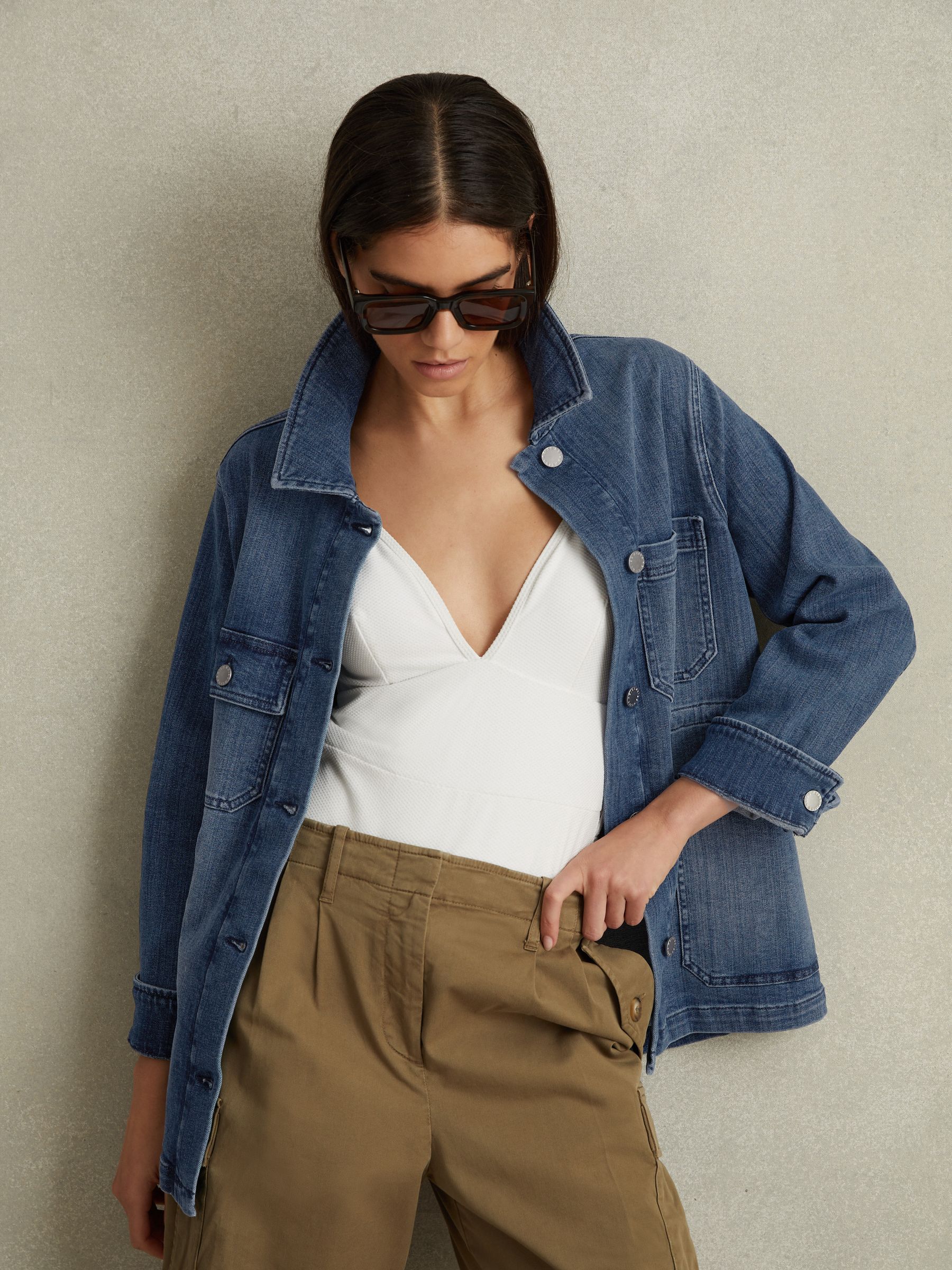 Denim Overshirt in Mid Blue - Image 4 of 5