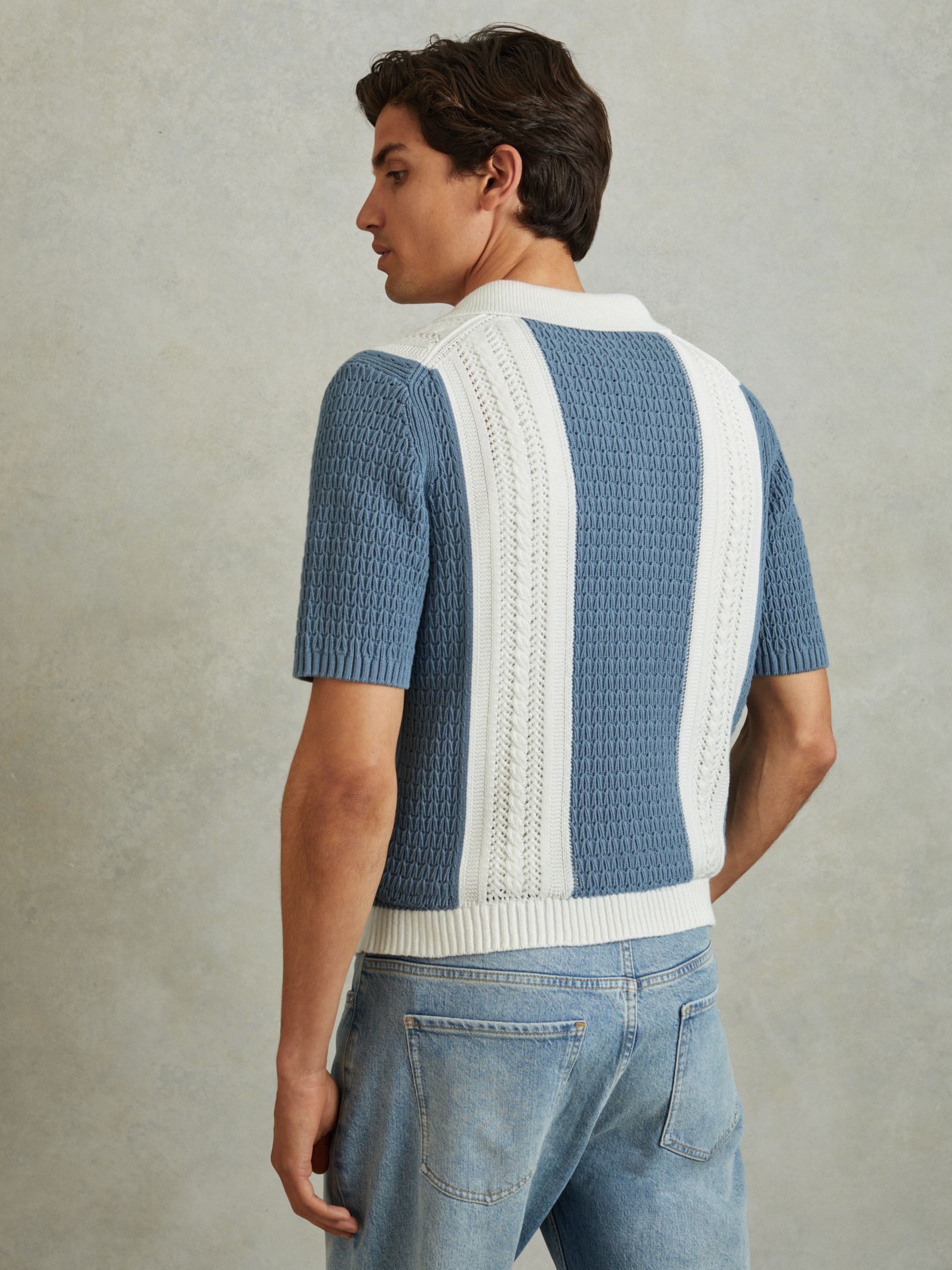 Crochet Striped Cuban Collar Shirt in Blue/White - Image 4 of 5