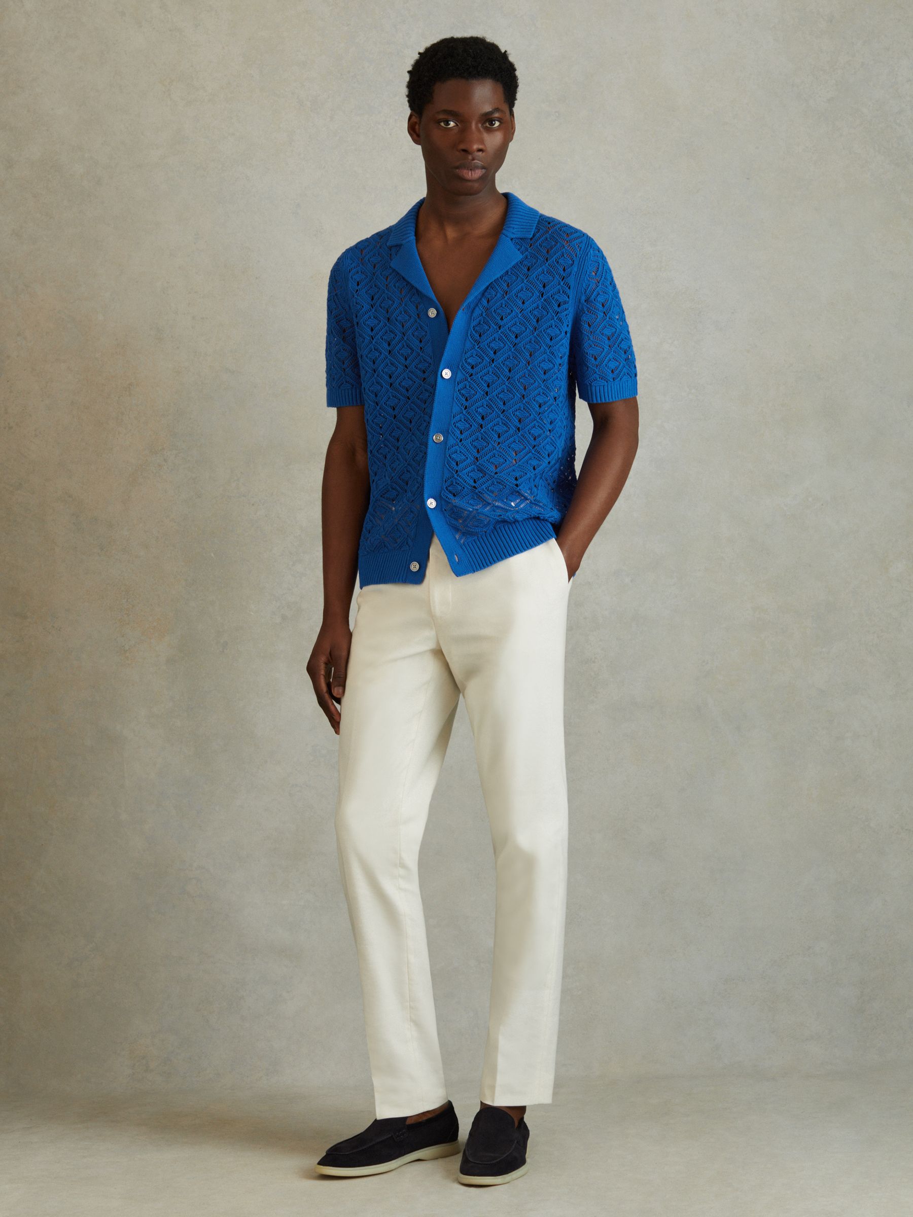 Crochet Cuban Collar Shirt in Bright Blue - Image 3 of 6