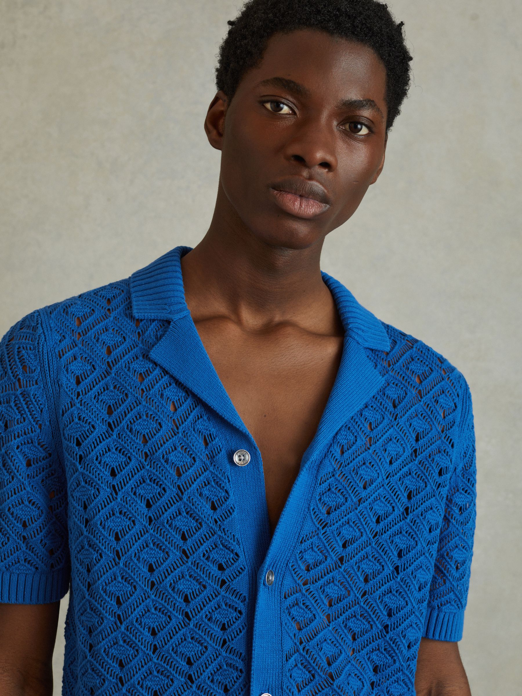 Crochet Cuban Collar Shirt in Bright Blue - Image 4 of 6