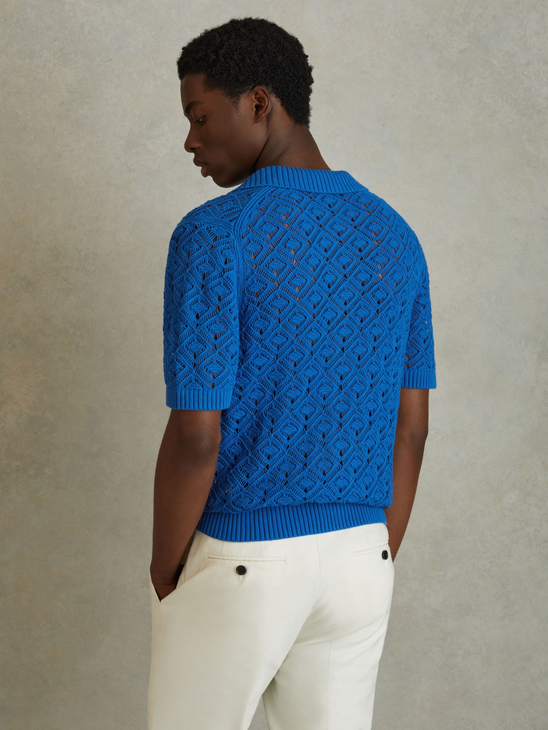 Crochet Cuban Collar Shirt in Bright Blue - Image 5 of 6