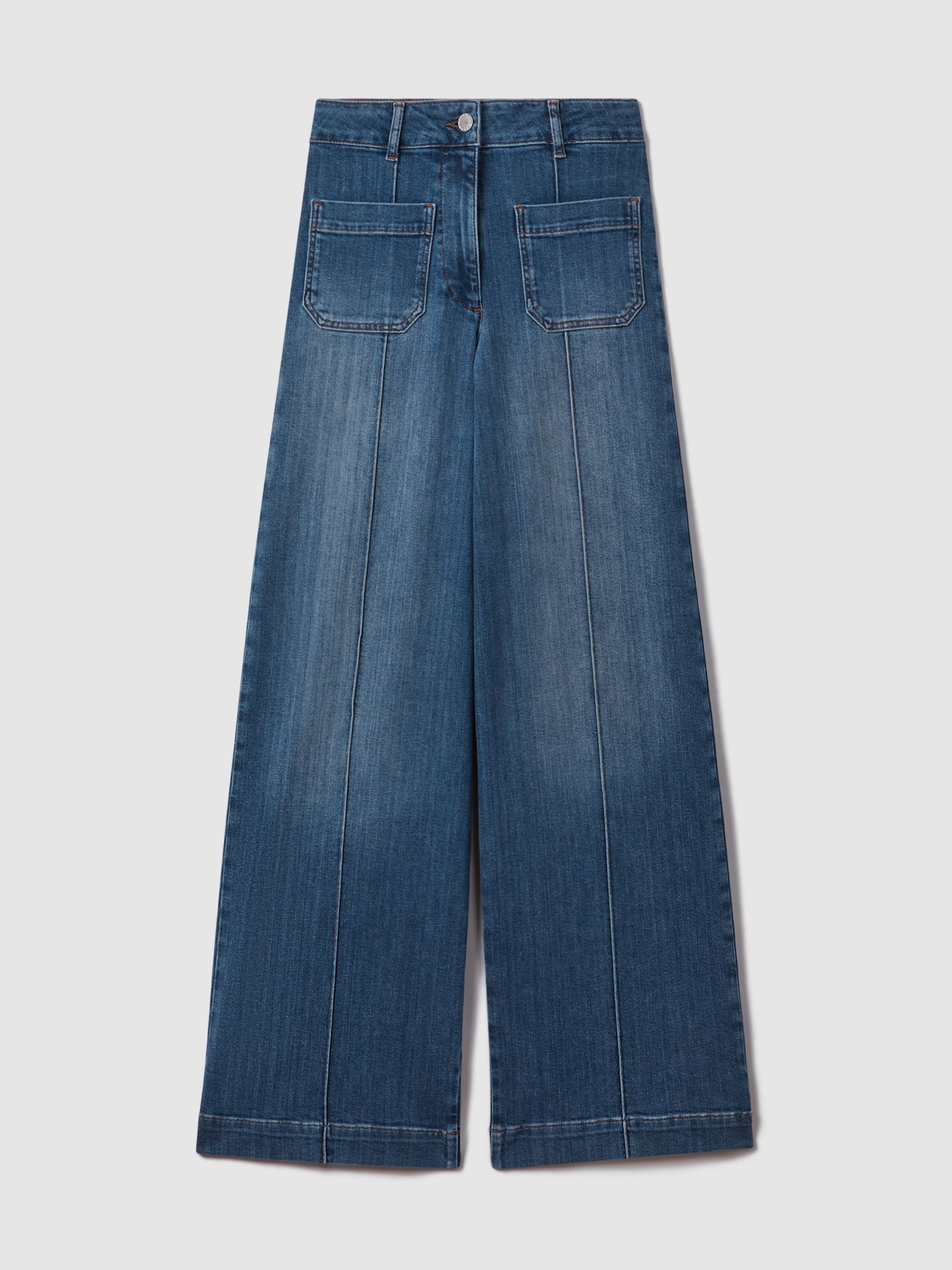 Front Pocket Wide Leg Jeans in Mid Blue - Image 2 of 6