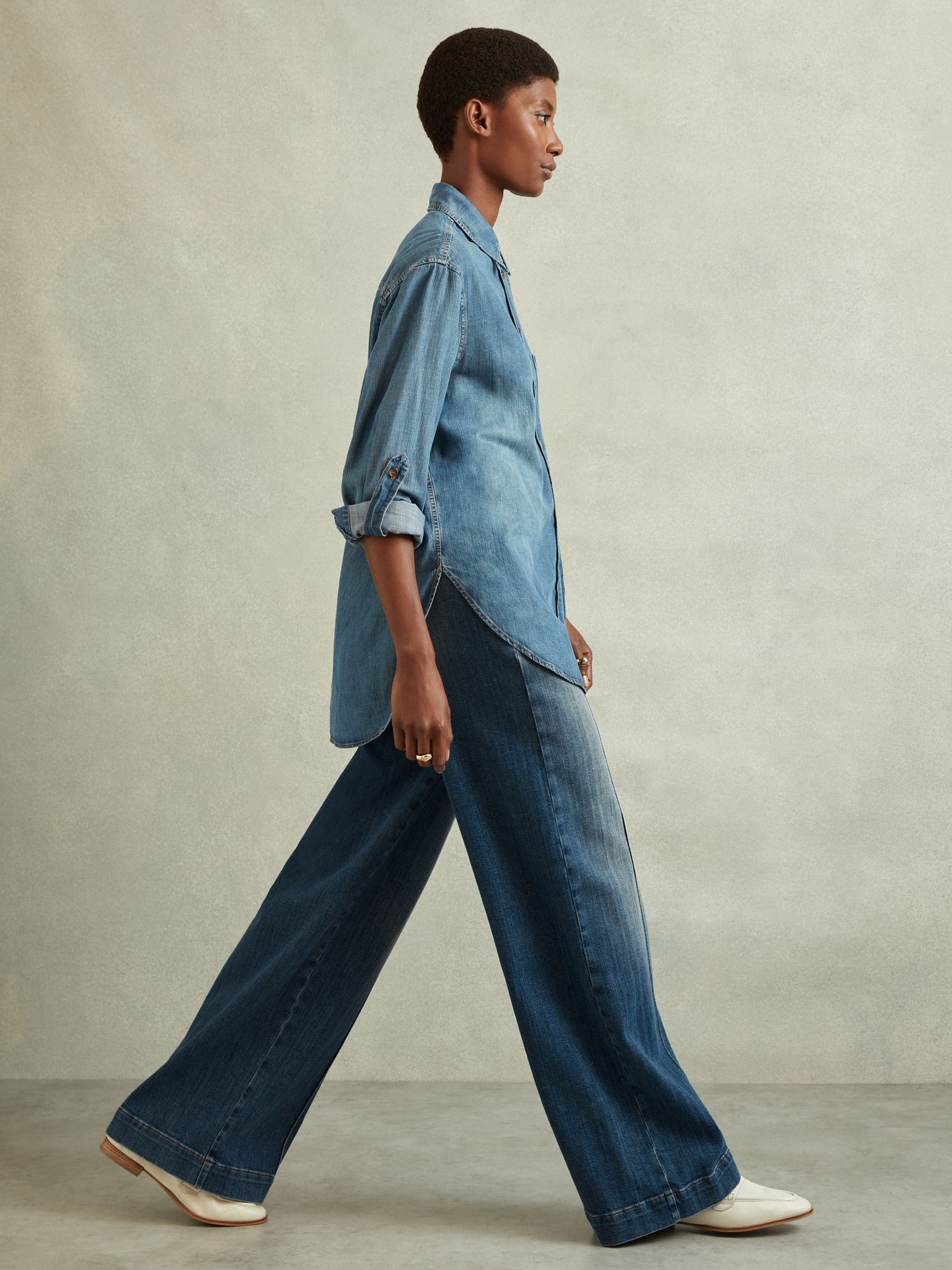 Front Pocket Wide Leg Jeans in Mid Blue - Image 3 of 6