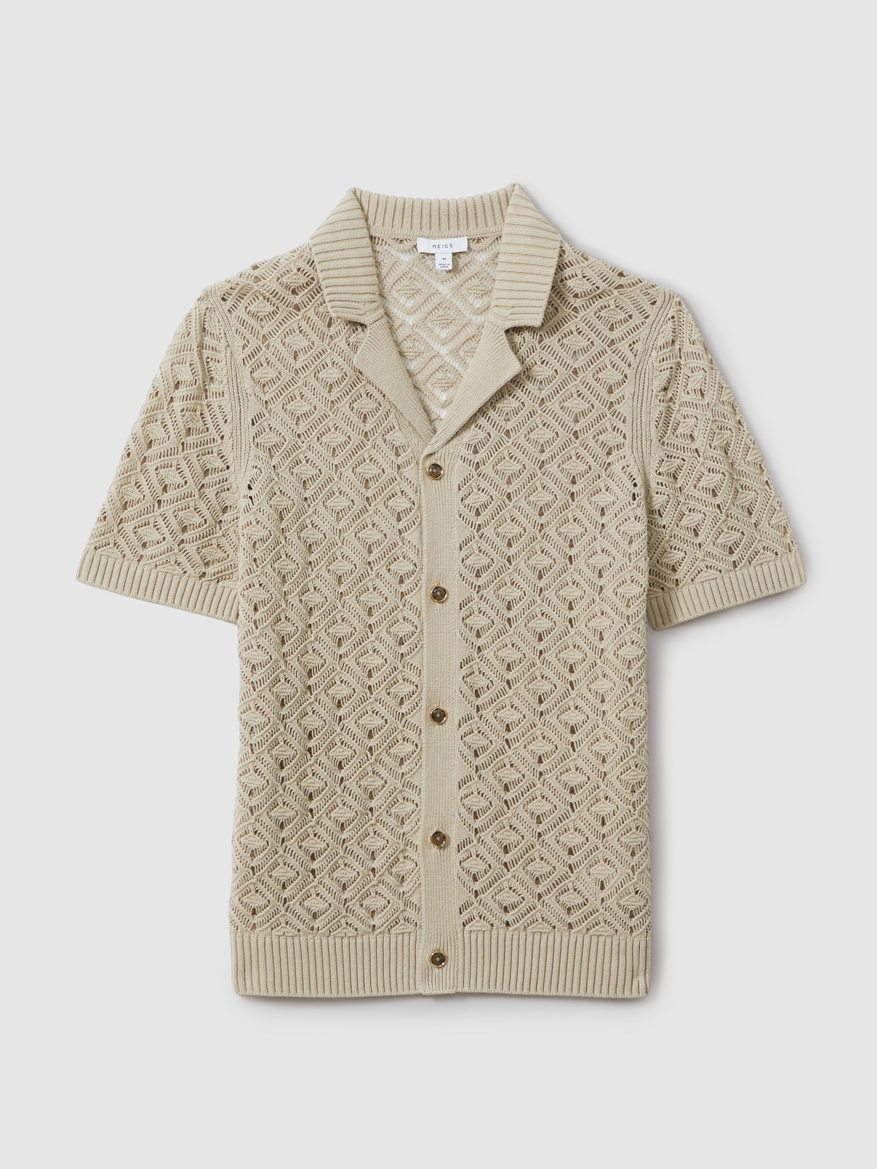 Crochet Cuban Collar Shirt in Stone - Image 2 of 6