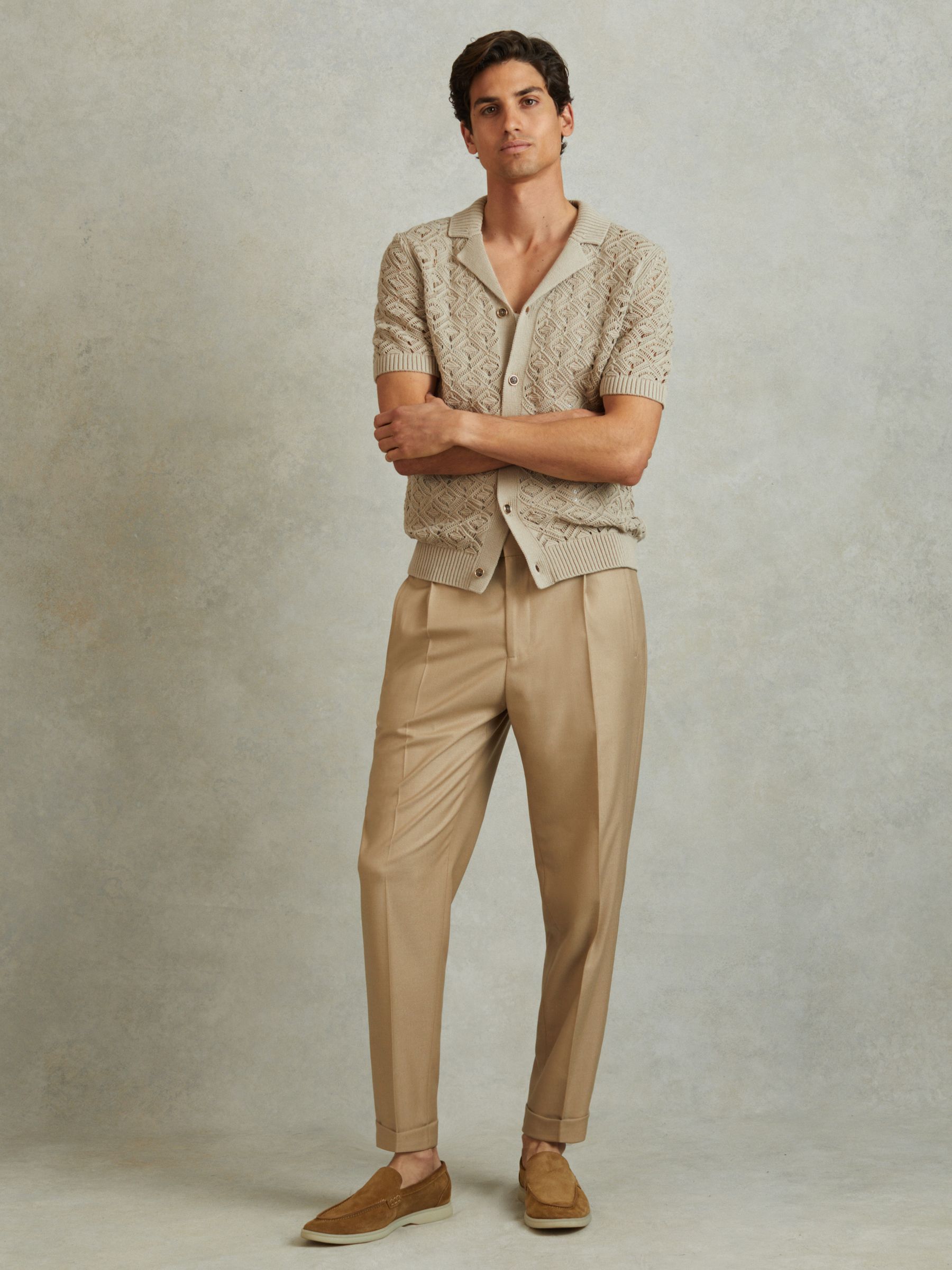 Crochet Cuban Collar Shirt in Stone - Image 3 of 6