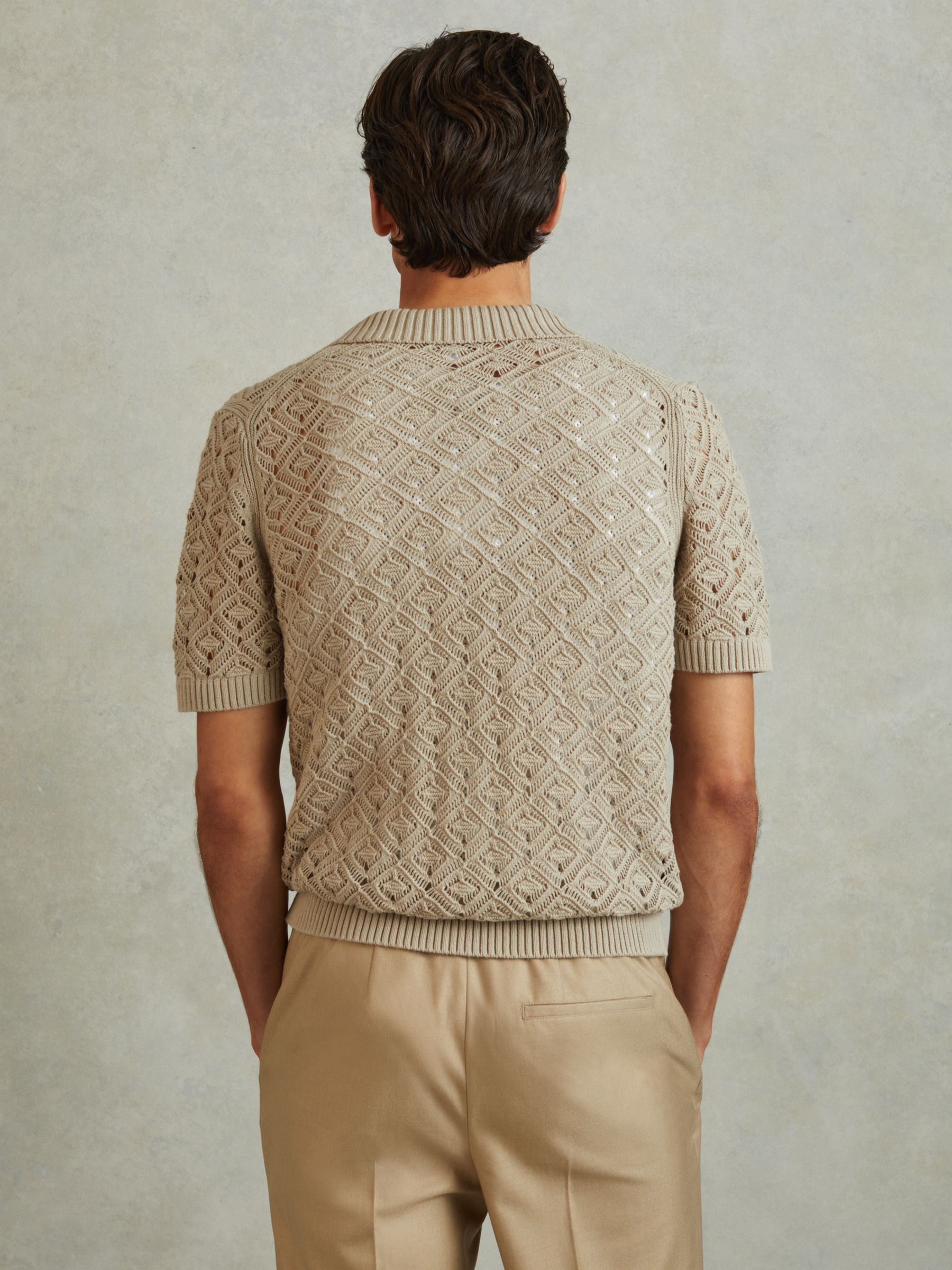 Crochet Cuban Collar Shirt in Stone - Image 5 of 6