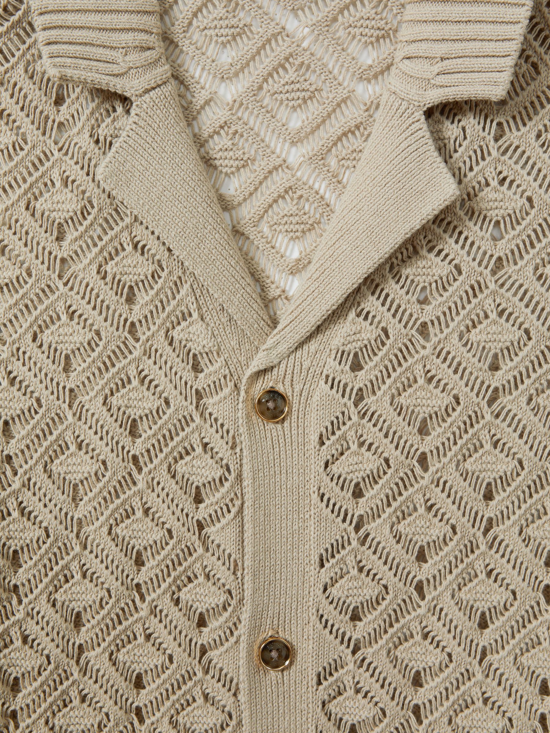 Crochet Cuban Collar Shirt in Stone - Image 6 of 6