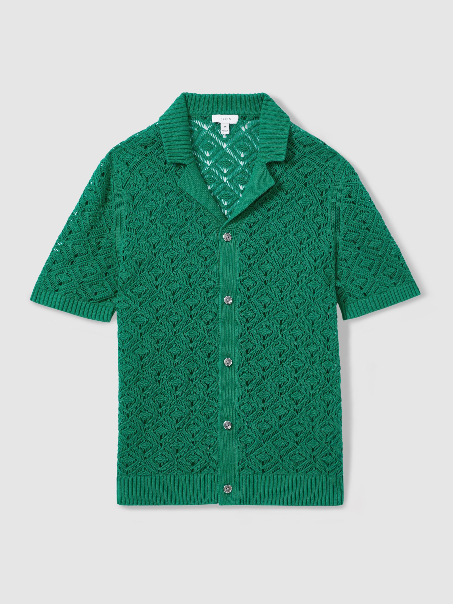 Crochet Cuban Collar Shirt in Bright Green - Image 2 of 5