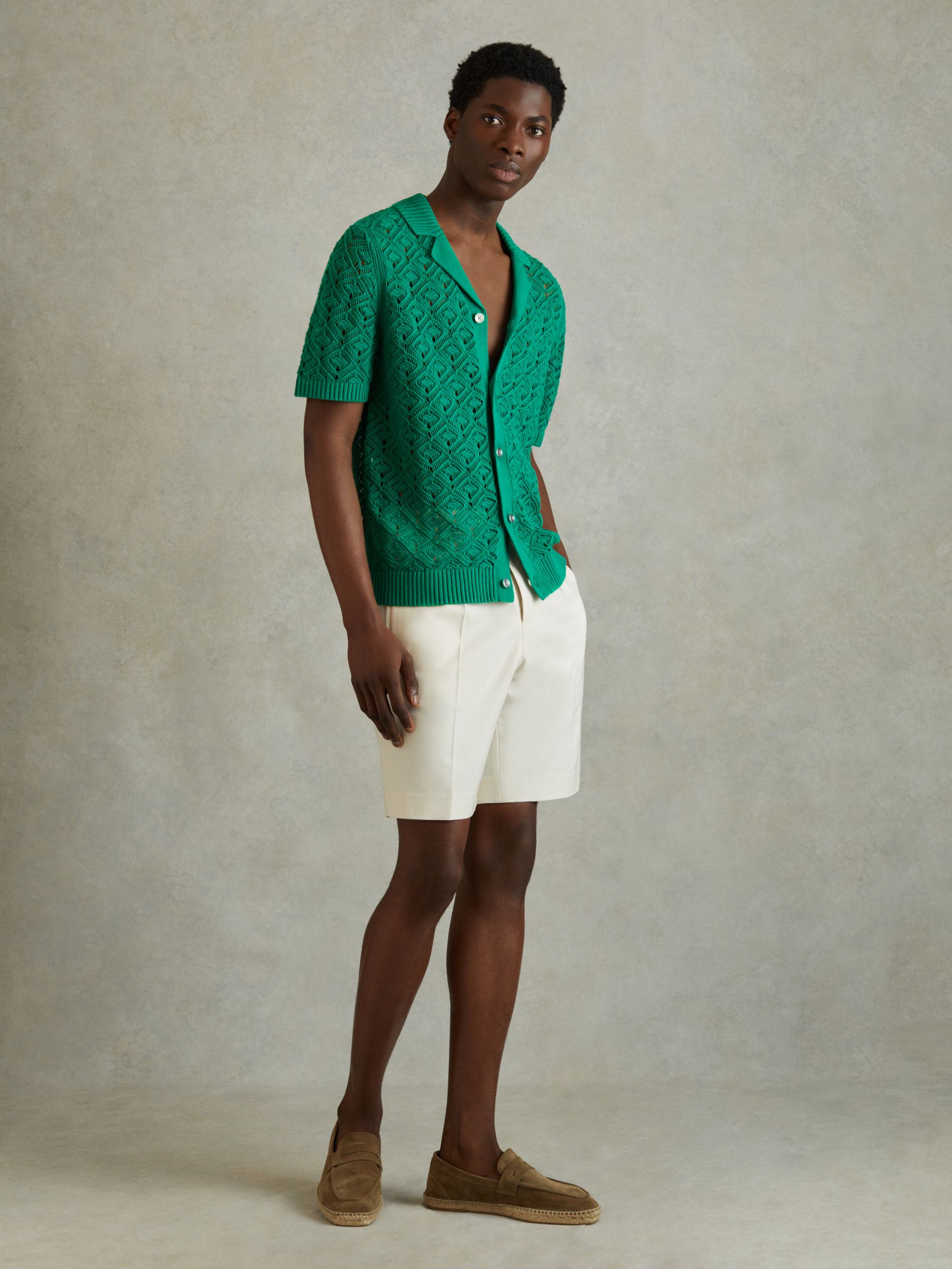 Crochet Cuban Collar Shirt in Bright Green - Image 3 of 5