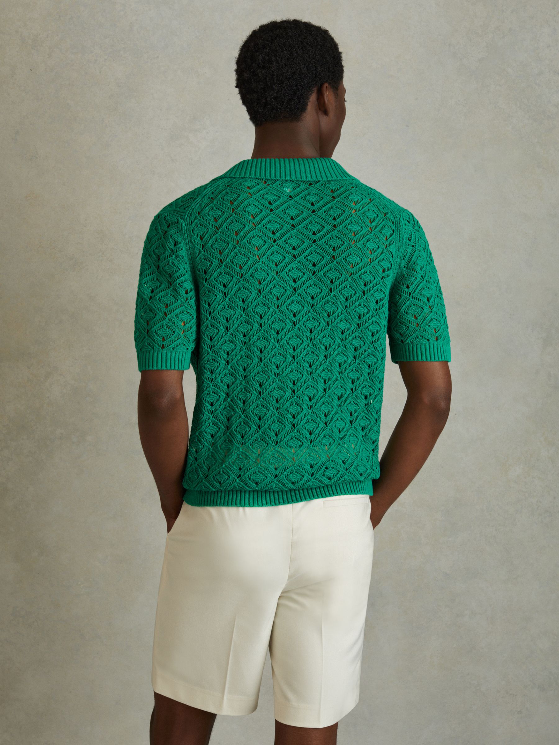 Crochet Cuban Collar Shirt in Bright Green - Image 4 of 5