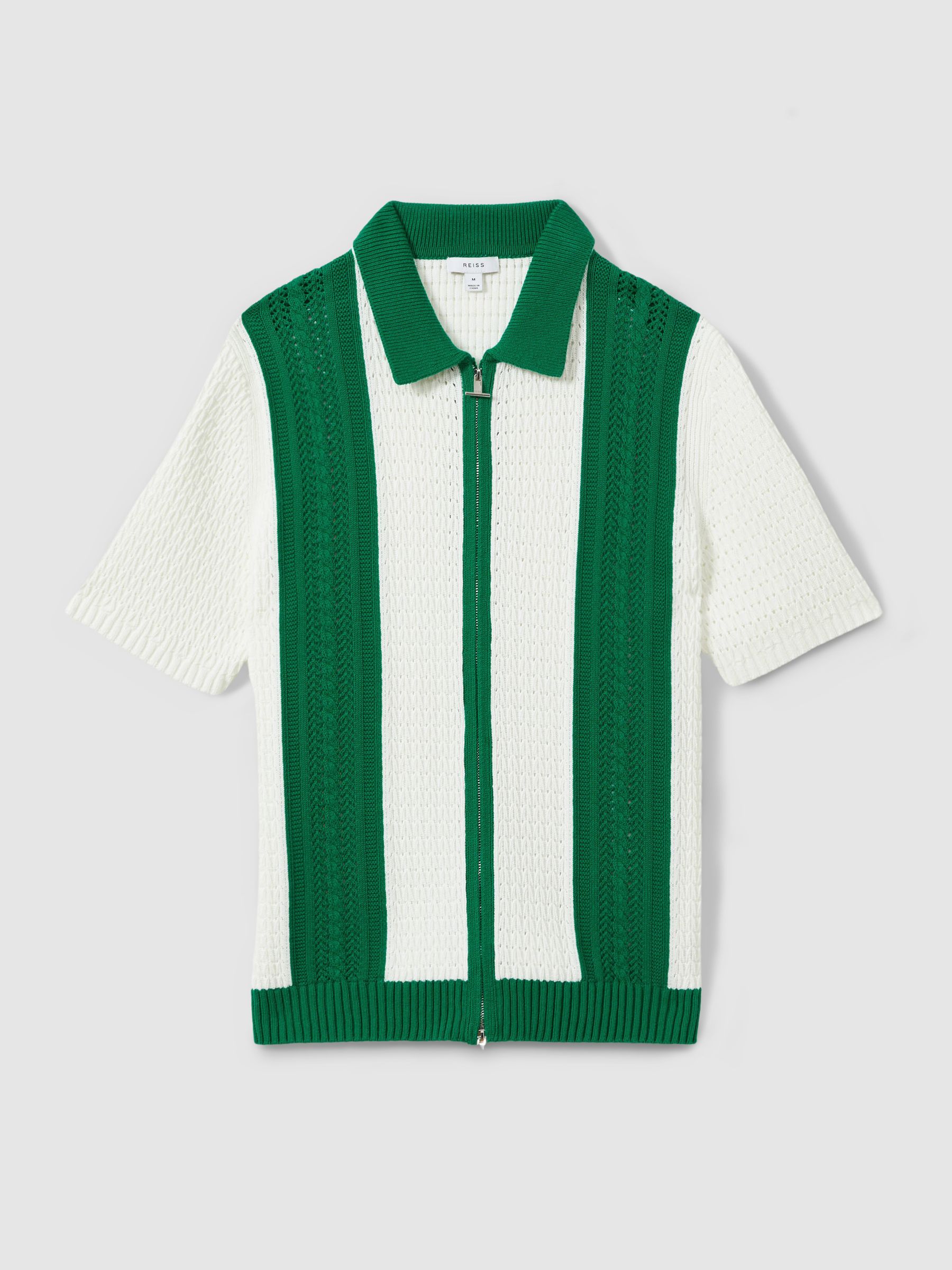 Crochet Zip-Front Shirt in White/Bright Green - Image 2 of 5