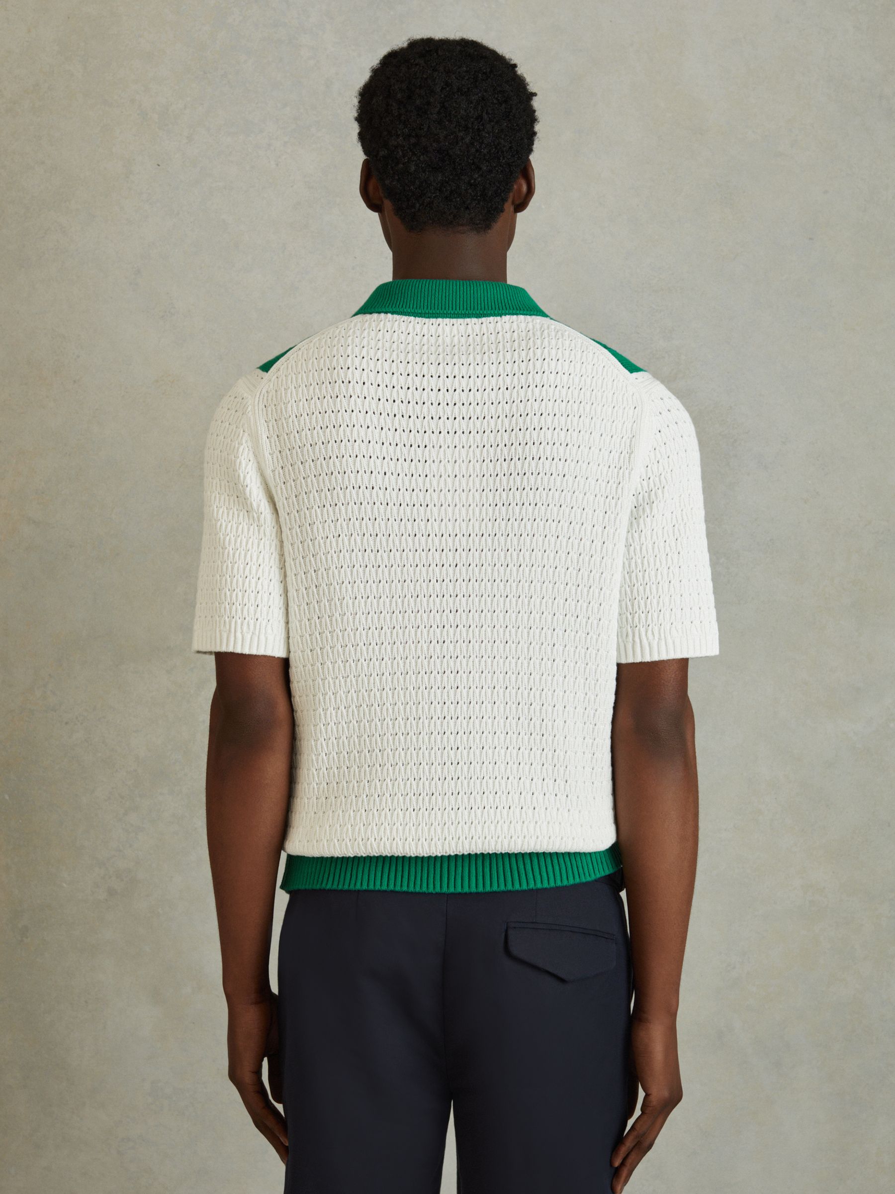 Crochet Zip-Front Shirt in White/Bright Green - Image 4 of 5
