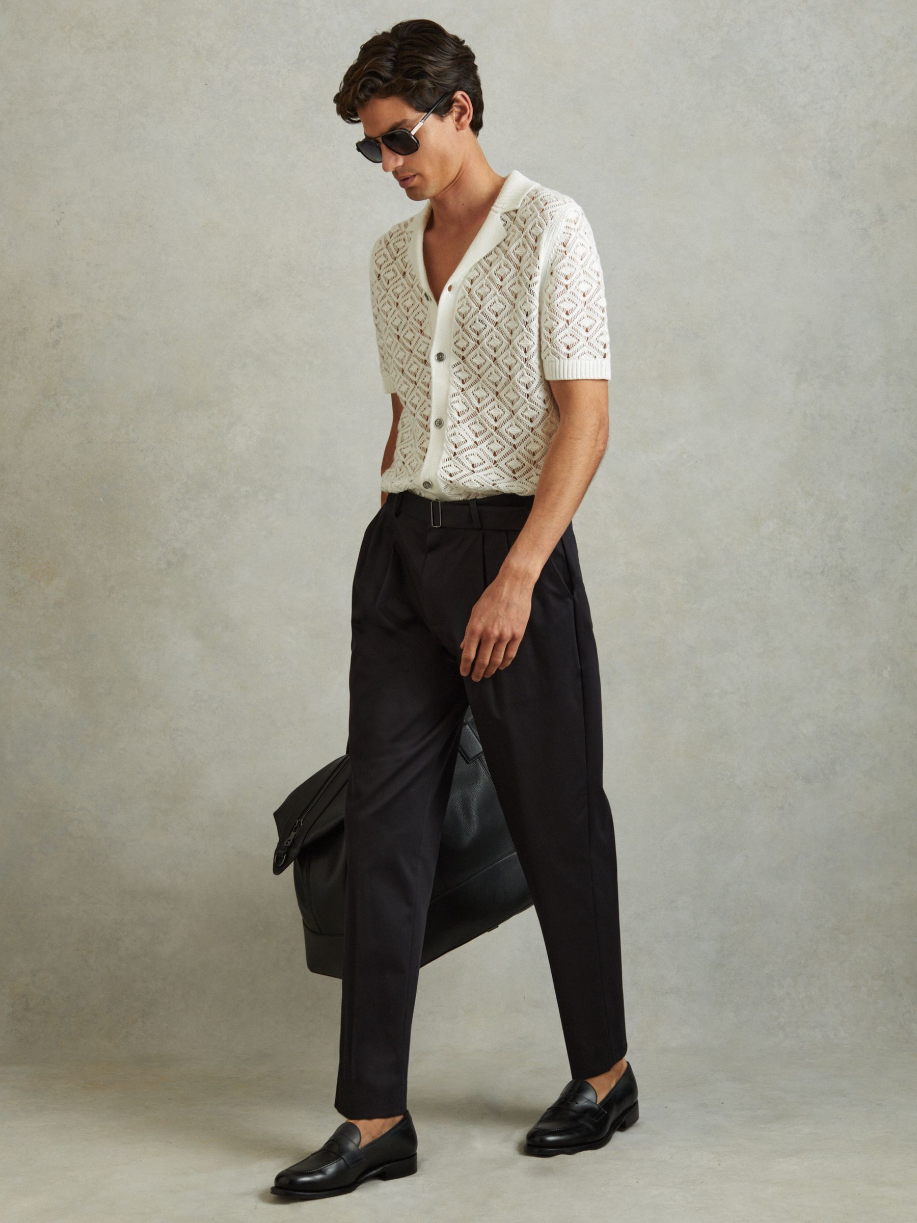 Crochet Cuban Collar Shirt in White - Image 1 of 5