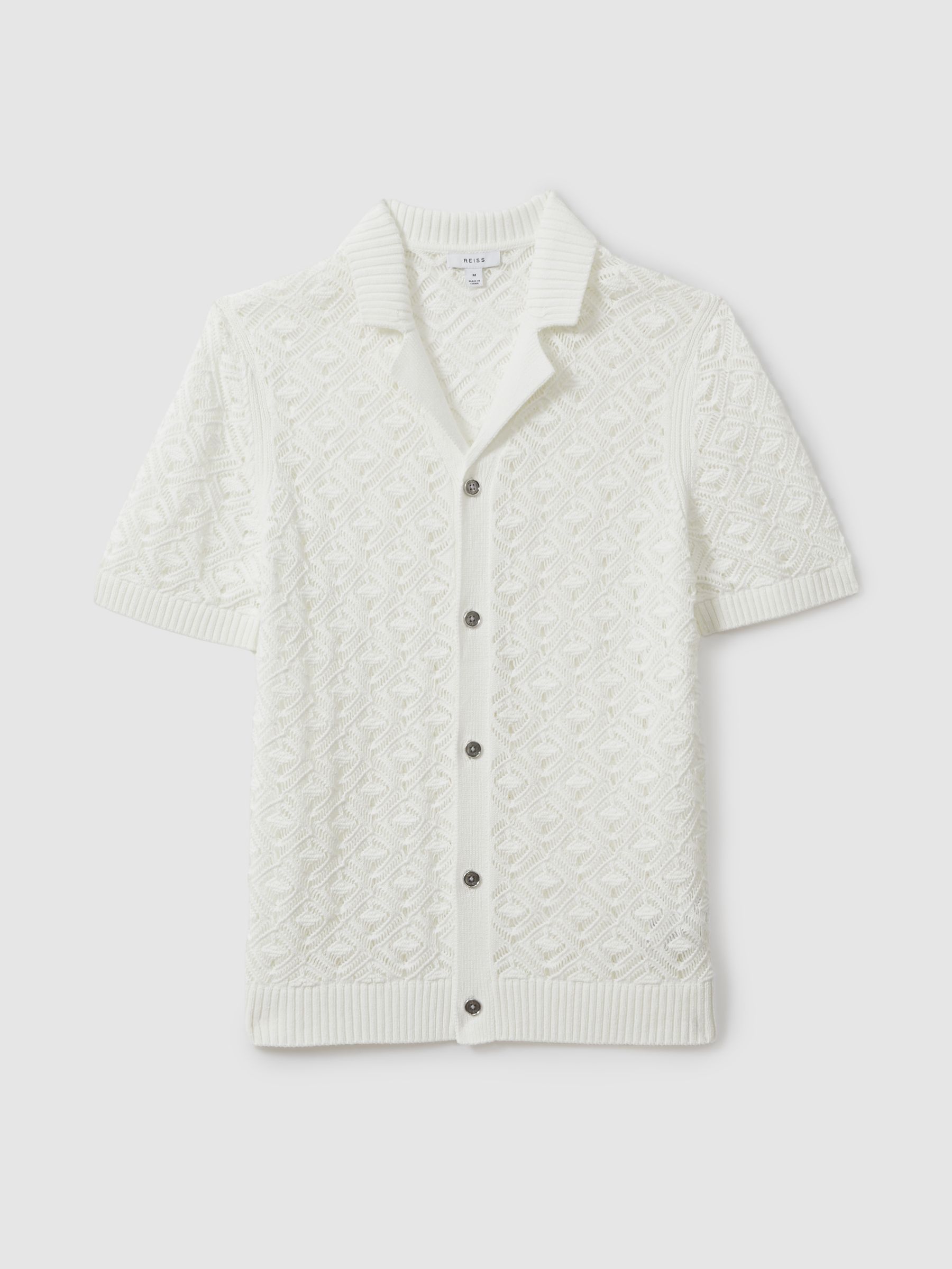 Crochet Cuban Collar Shirt in White - Image 2 of 5