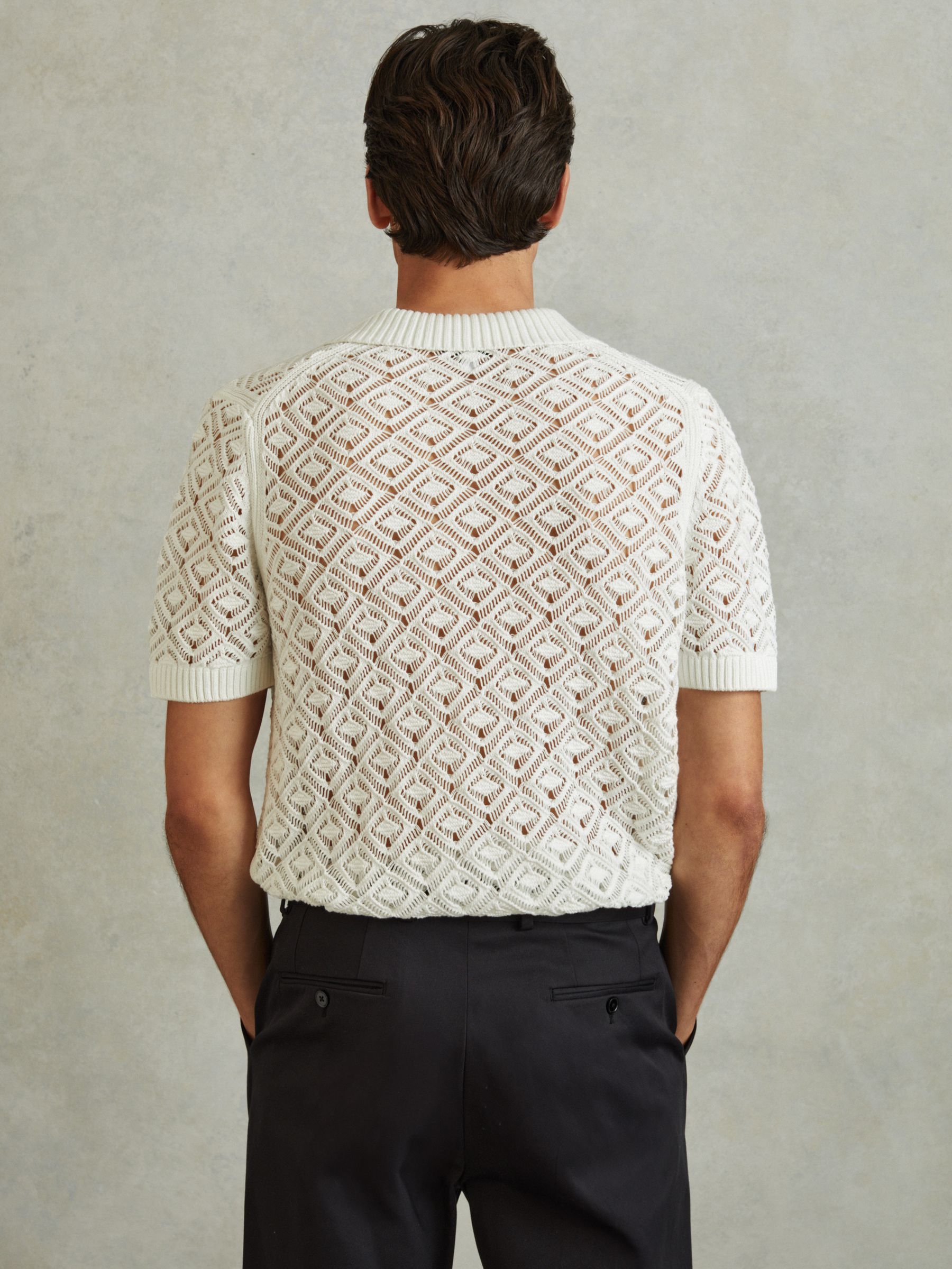Crochet Cuban Collar Shirt in White - Image 4 of 5