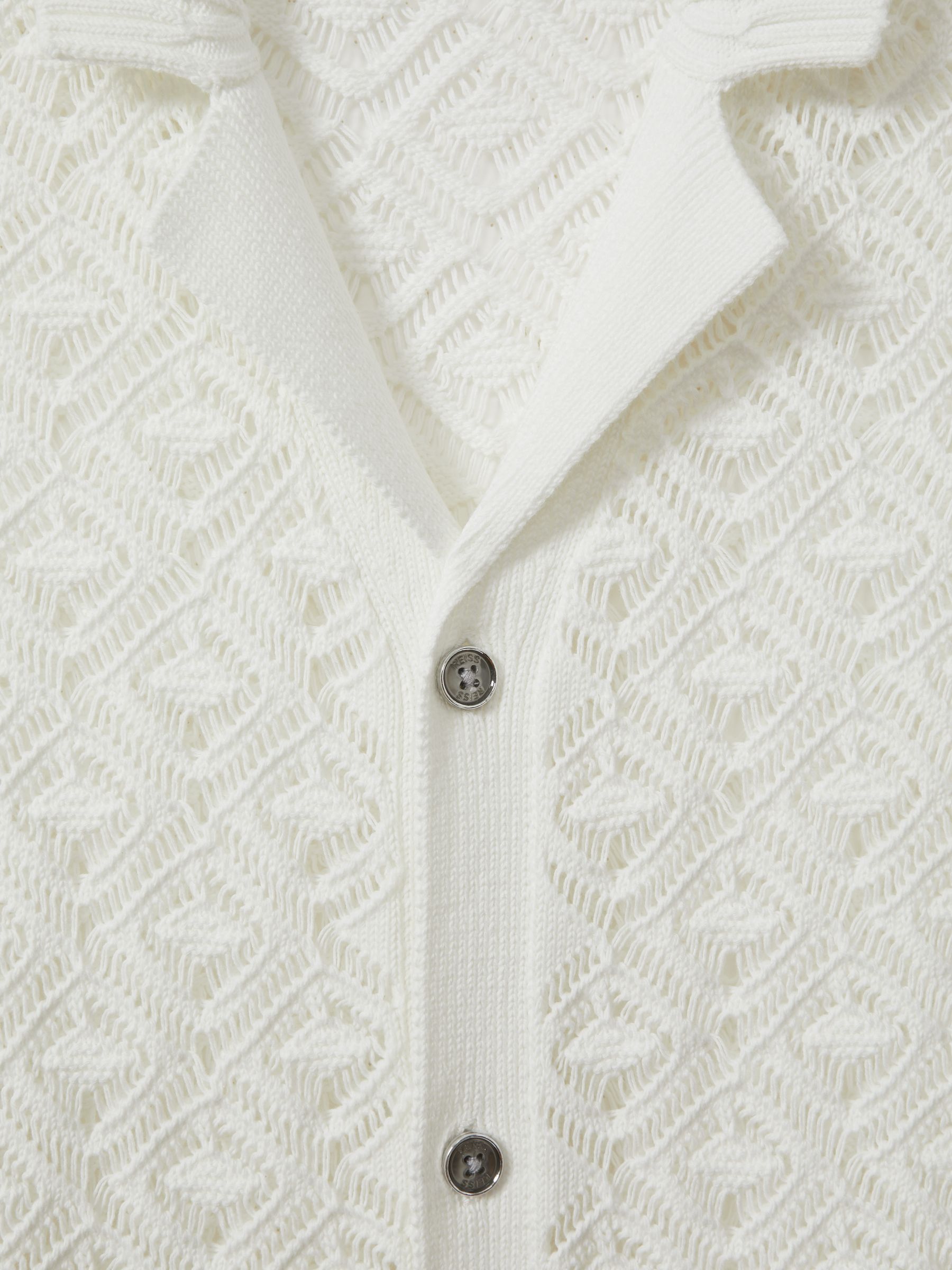 Crochet Cuban Collar Shirt in White - Image 5 of 5