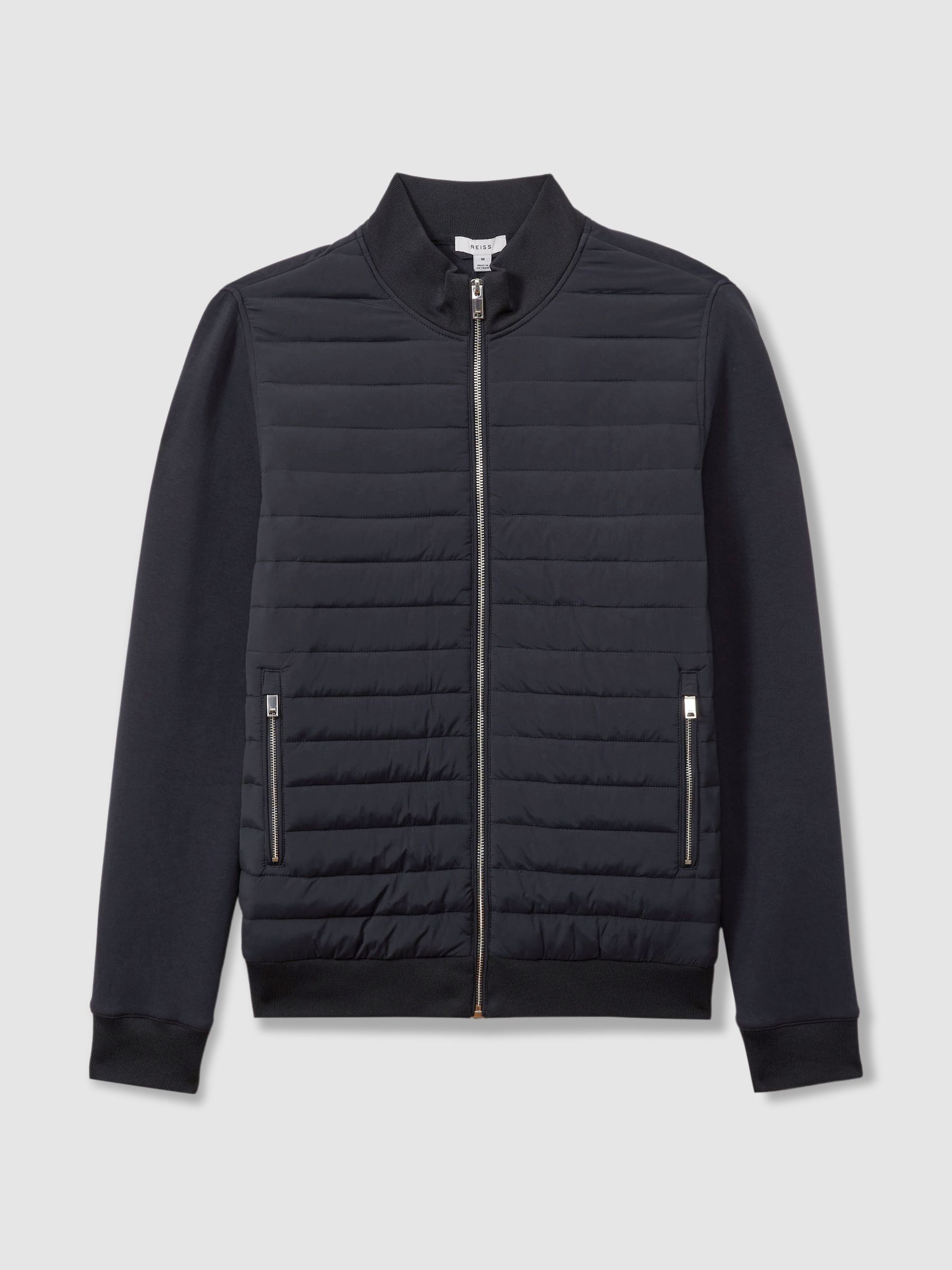 Hybrid Quilt and Interlock Jersey Zip-Through Jacket in Navy - Image 2 of 5