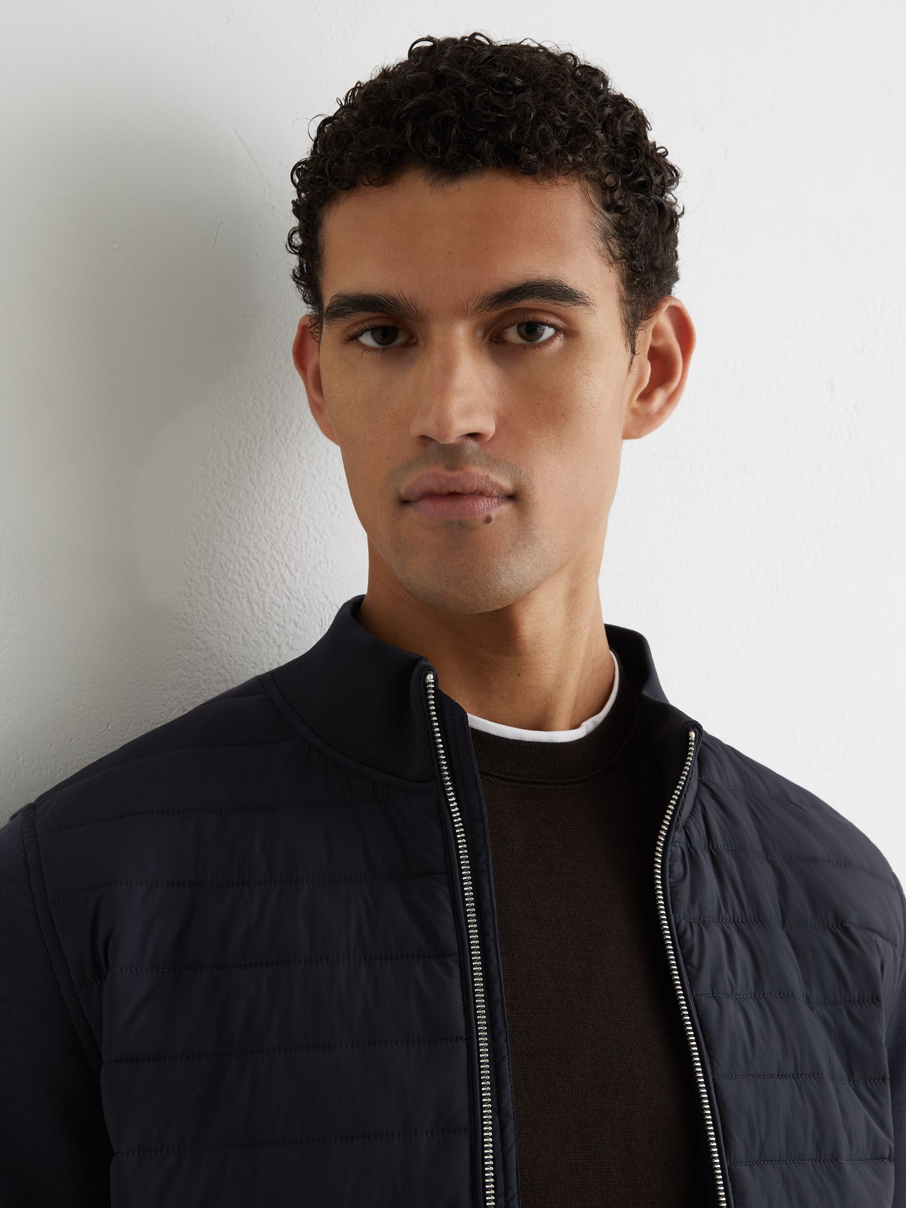 Hybrid Quilt and Interlock Zip Jacket in Navy - image 3