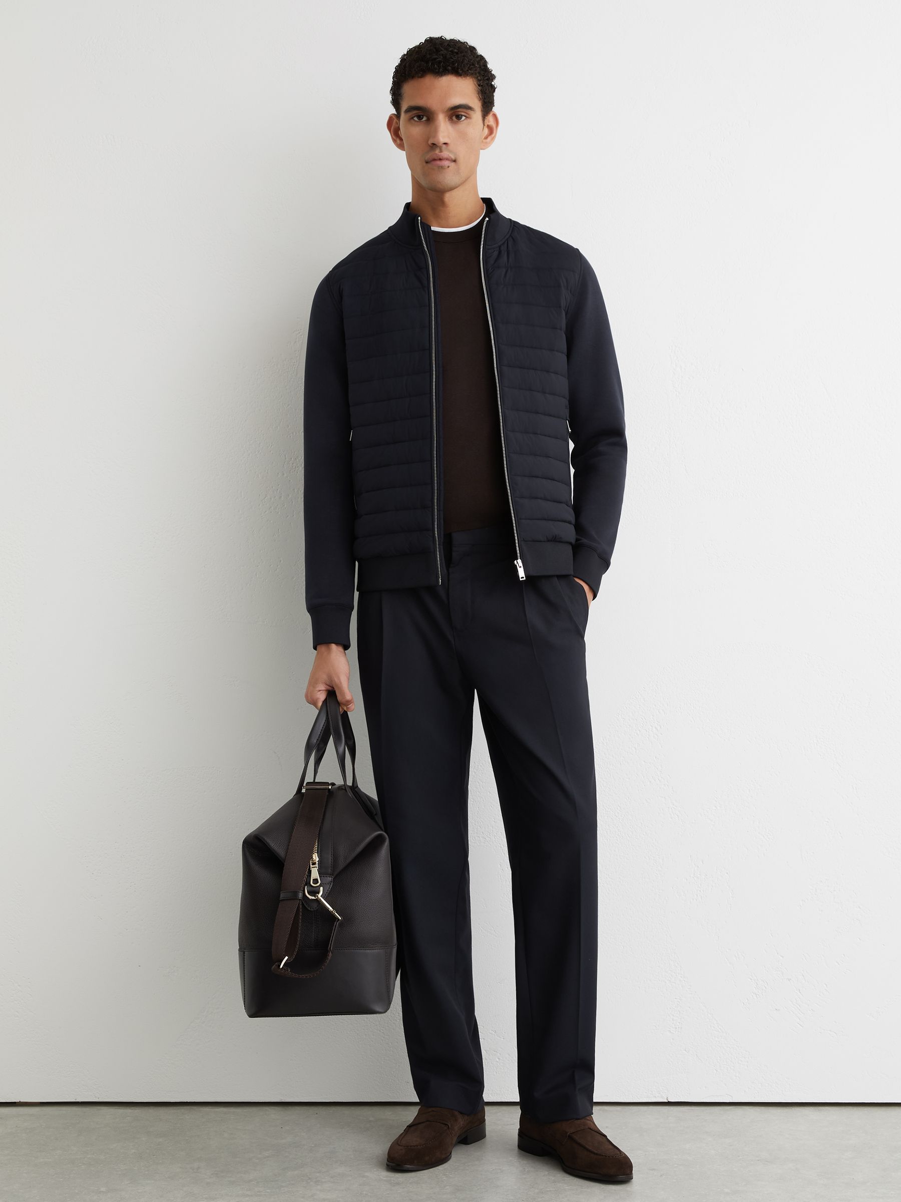 Hybrid Quilt and Interlock Zip Jacket in Navy - image 4