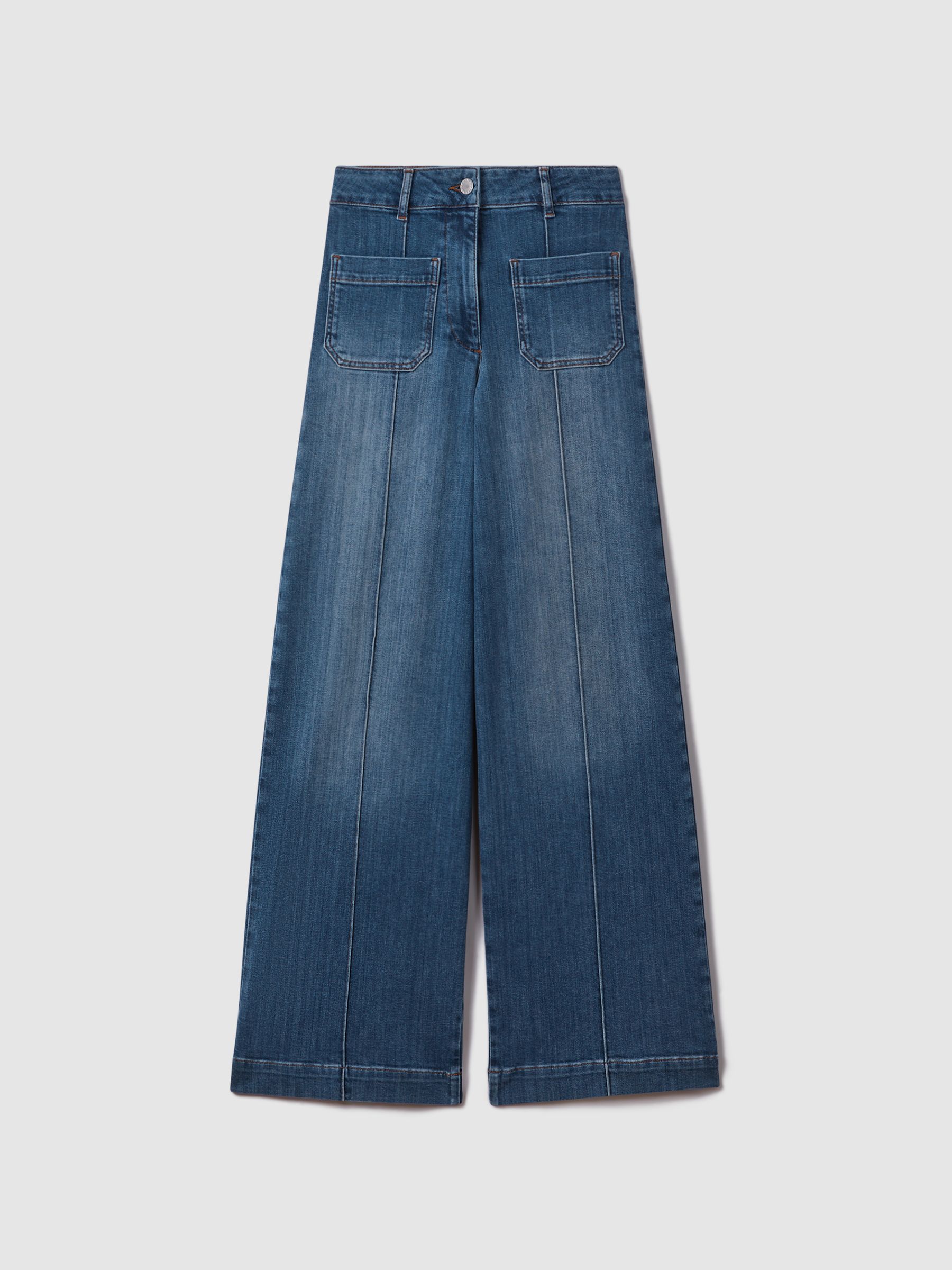 Petite Front Pocket Wide Leg Jeans in Mid Blue - Image 2 of 7