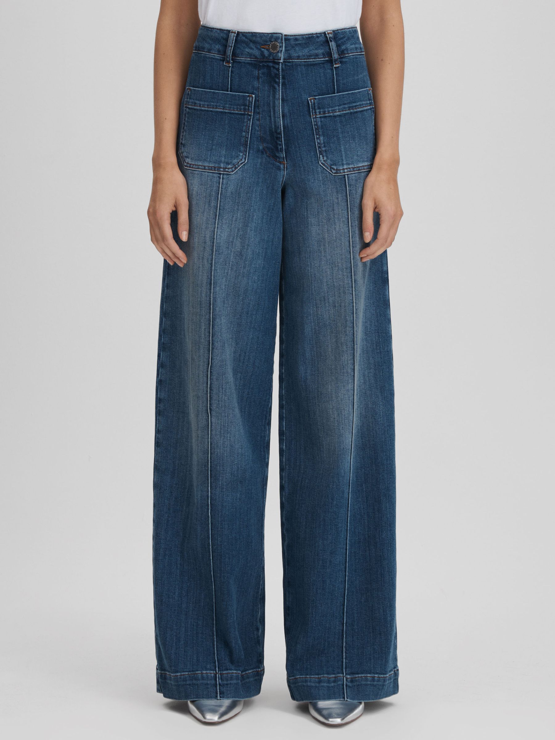 Petite Front Pocket Wide Leg Jeans in Mid Blue - Image 3 of 7