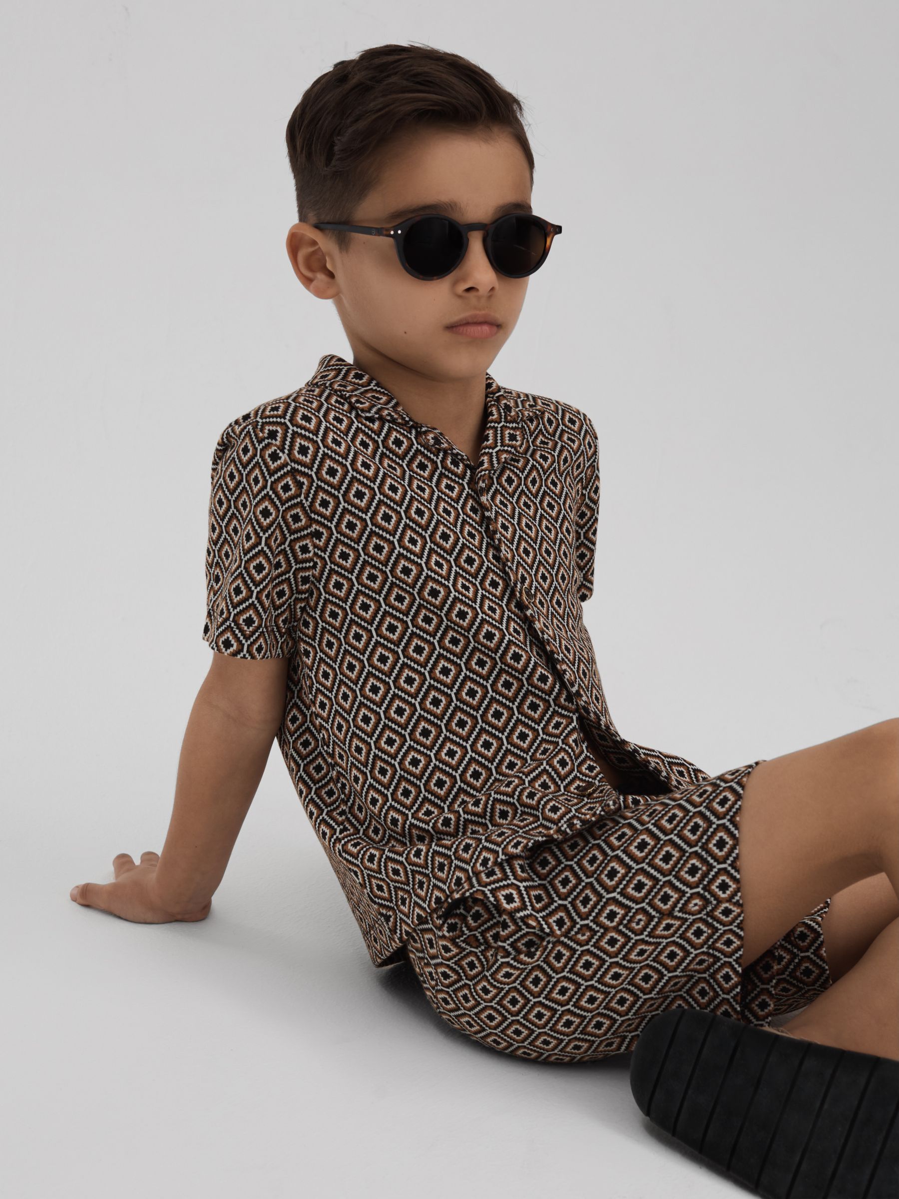 13-14 yrs Jacquard Cuban Collar Shirt in Tobacco Multi - Image 3 of 4