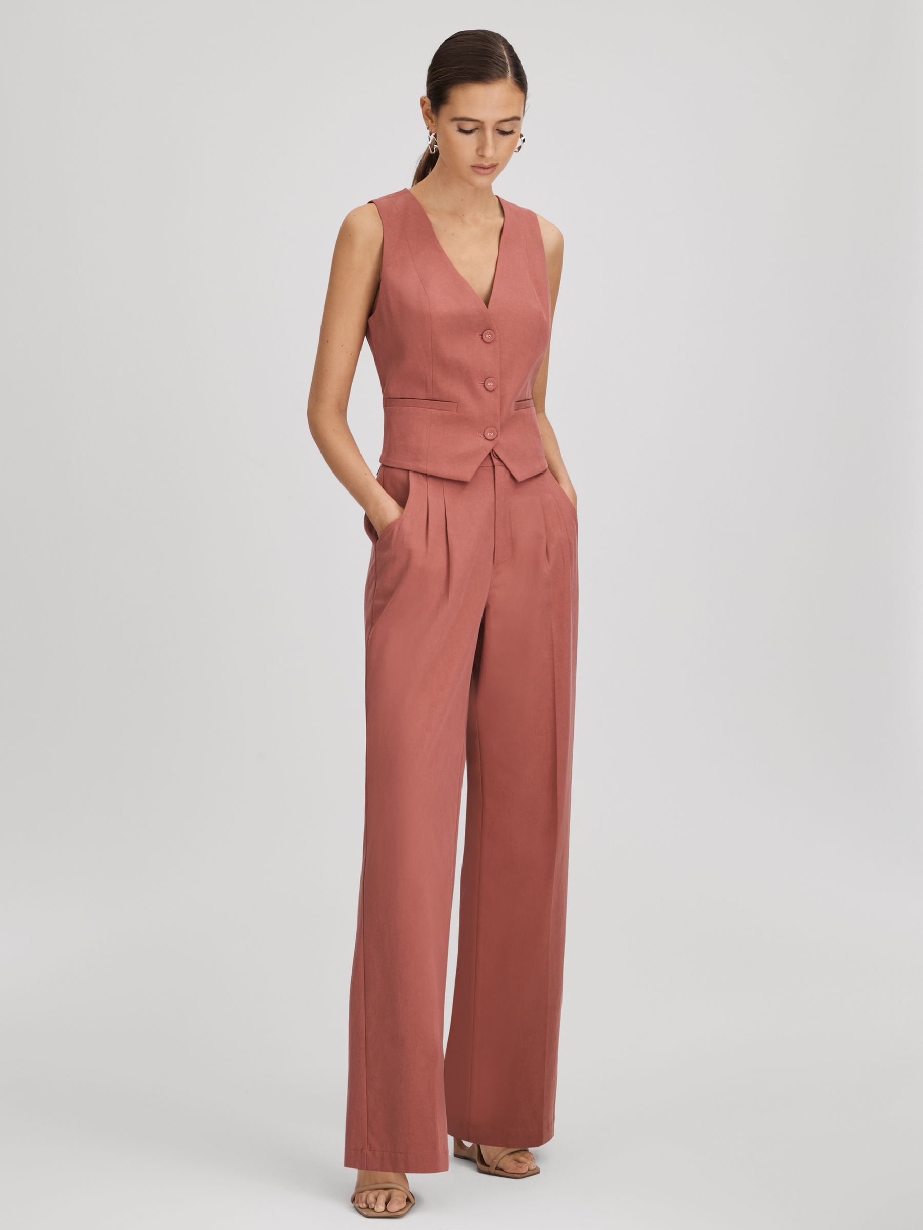Paige Tailored Wide Leg Trousers in Dusk Pink - Image 3 of 6