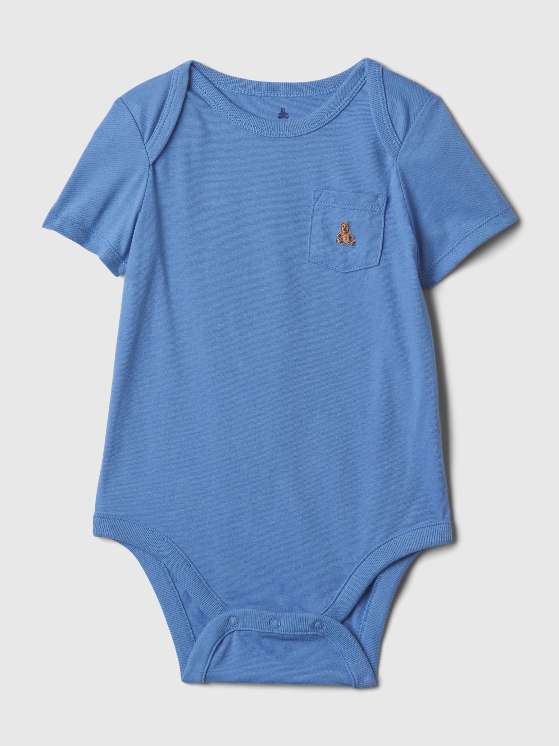Blue Embroidered Brannan Bear Pocket Short Sleeve Bodysuit (Newborn-24mths) - Image 1 of 3