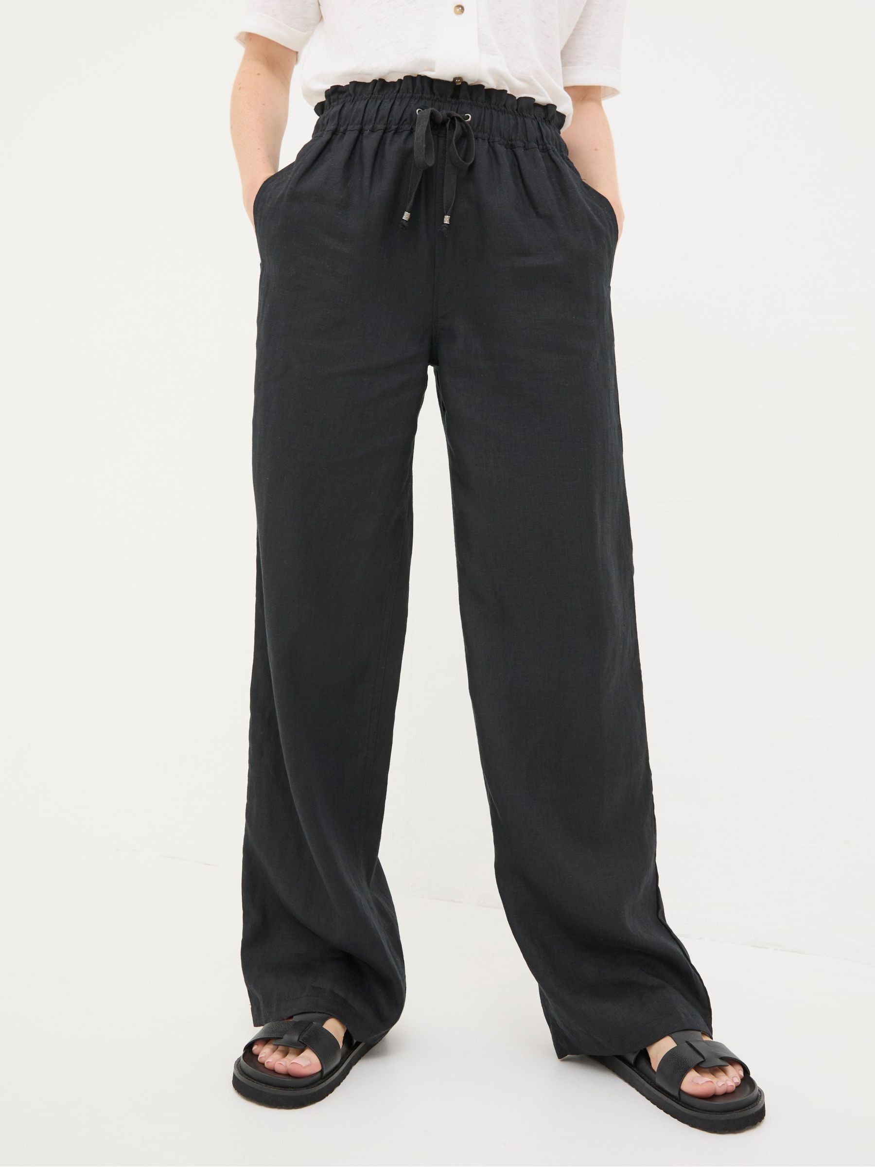 Iva Black Wide Leg Linen Trousers - Image 3 of 6
