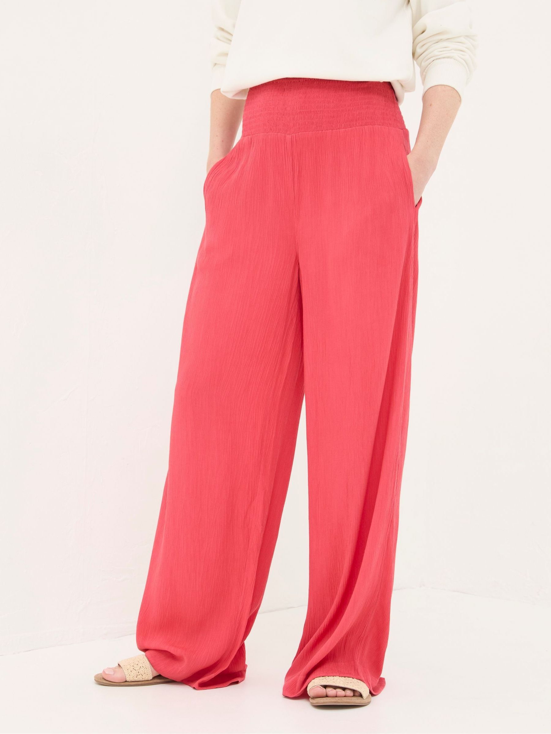 Red Shirred Wide Leg Palazzo Trousers - Image 2 of 5