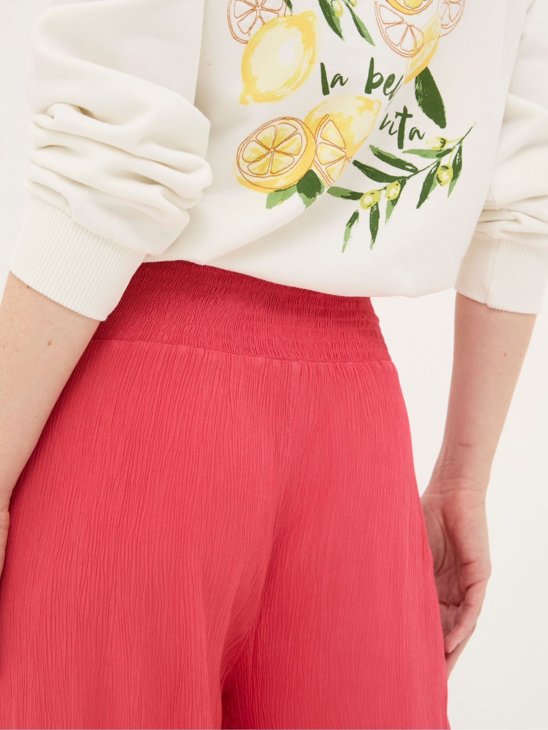 Red Shirred Wide Leg Palazzo Trousers - Image 4 of 5