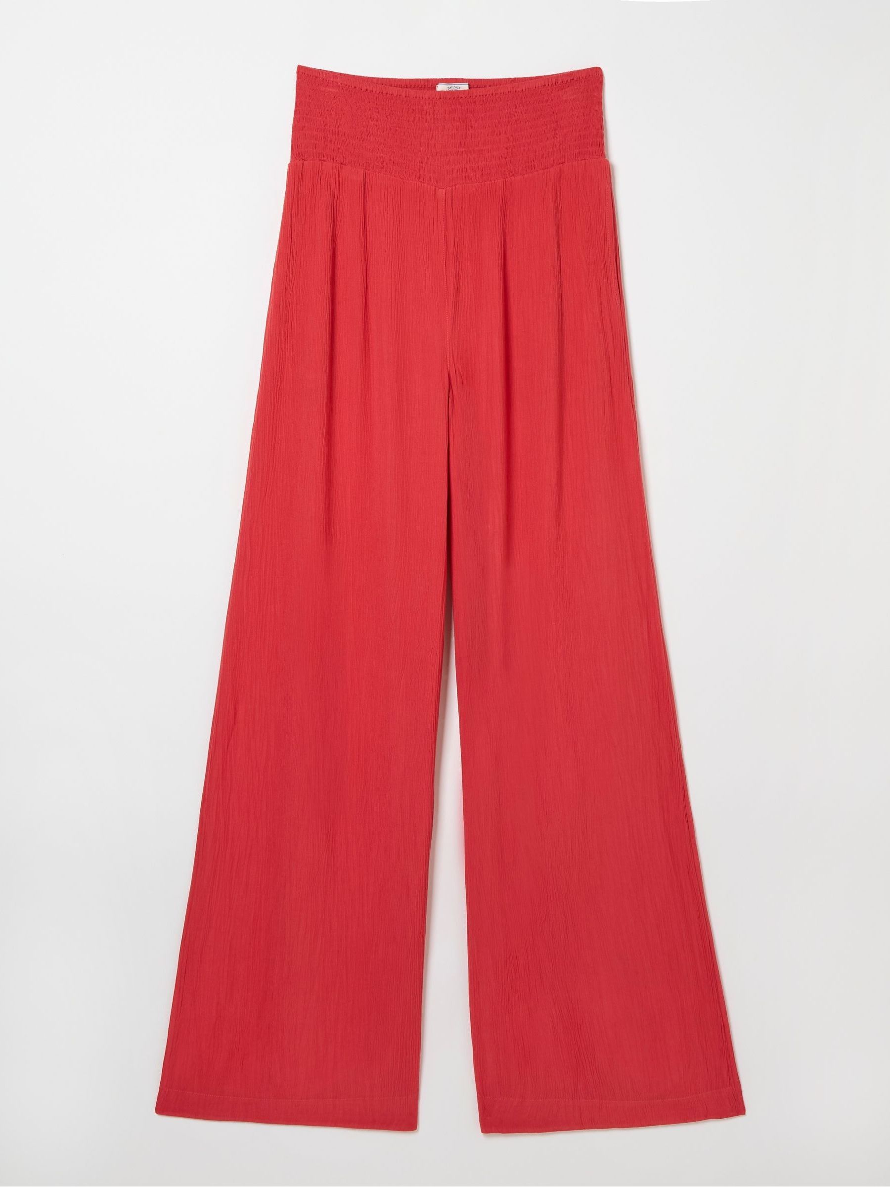 Red Shirred Wide Leg Palazzo Trousers - Image 5 of 5
