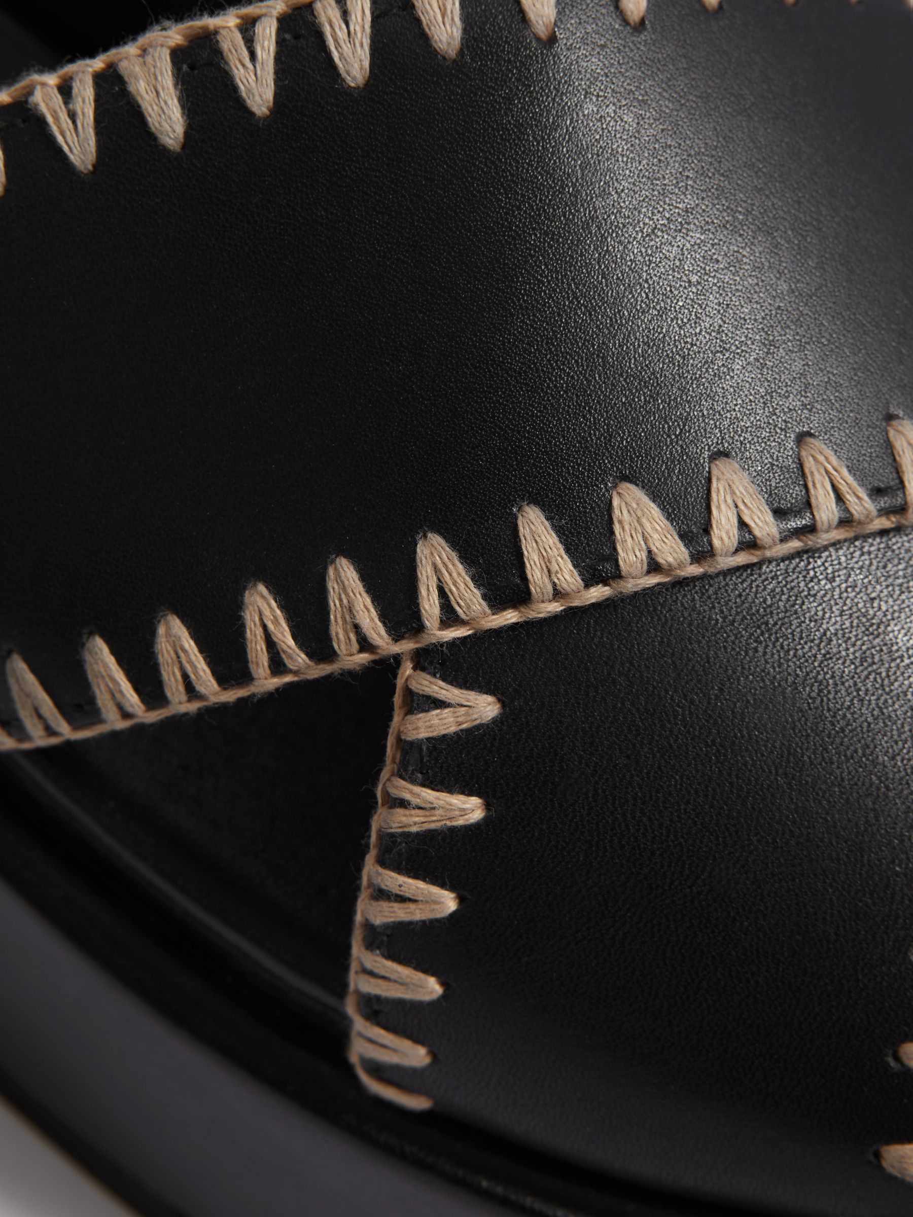 Leather Raffia Stitch Platform Sandals in Black - Image 5 of 5