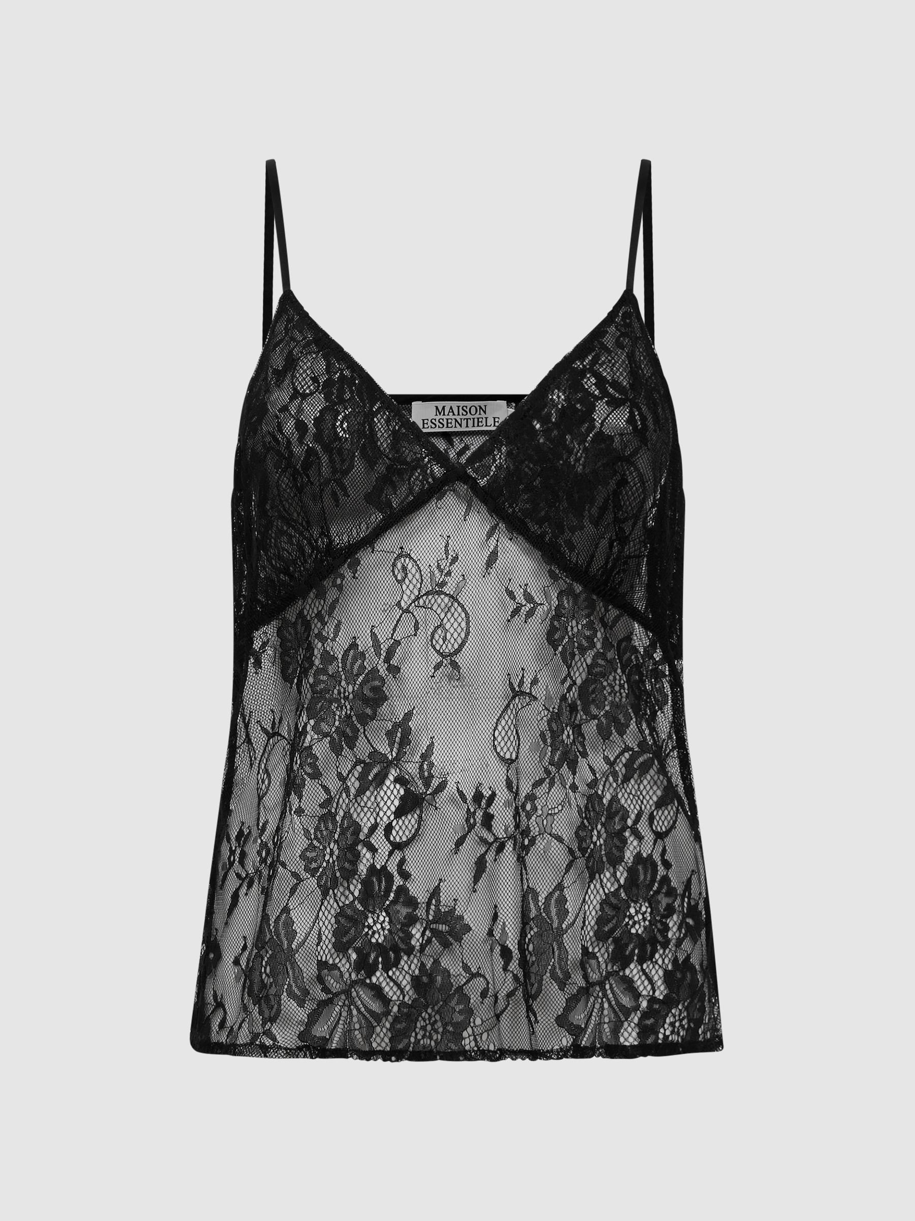 Maison Essentiele Silk Colourblock Cami in Black - Image 2 of 4