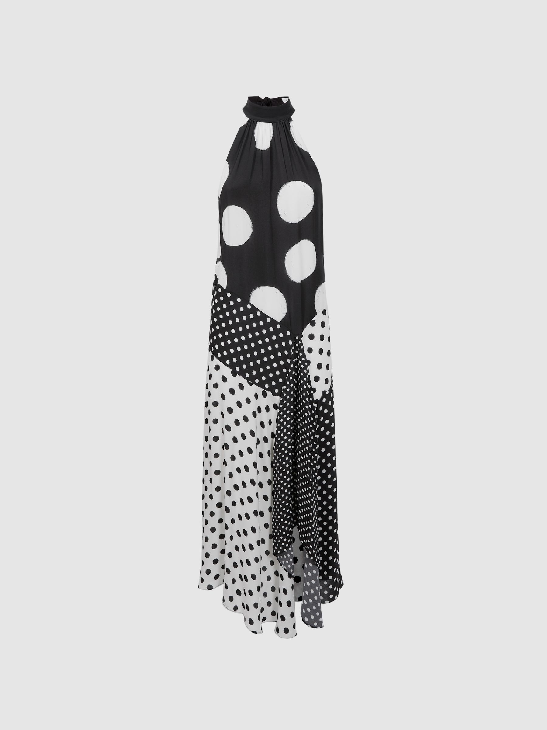 Florere Polka Dot Asymmetric Midi Dress in Black/White - Image 2 of 5