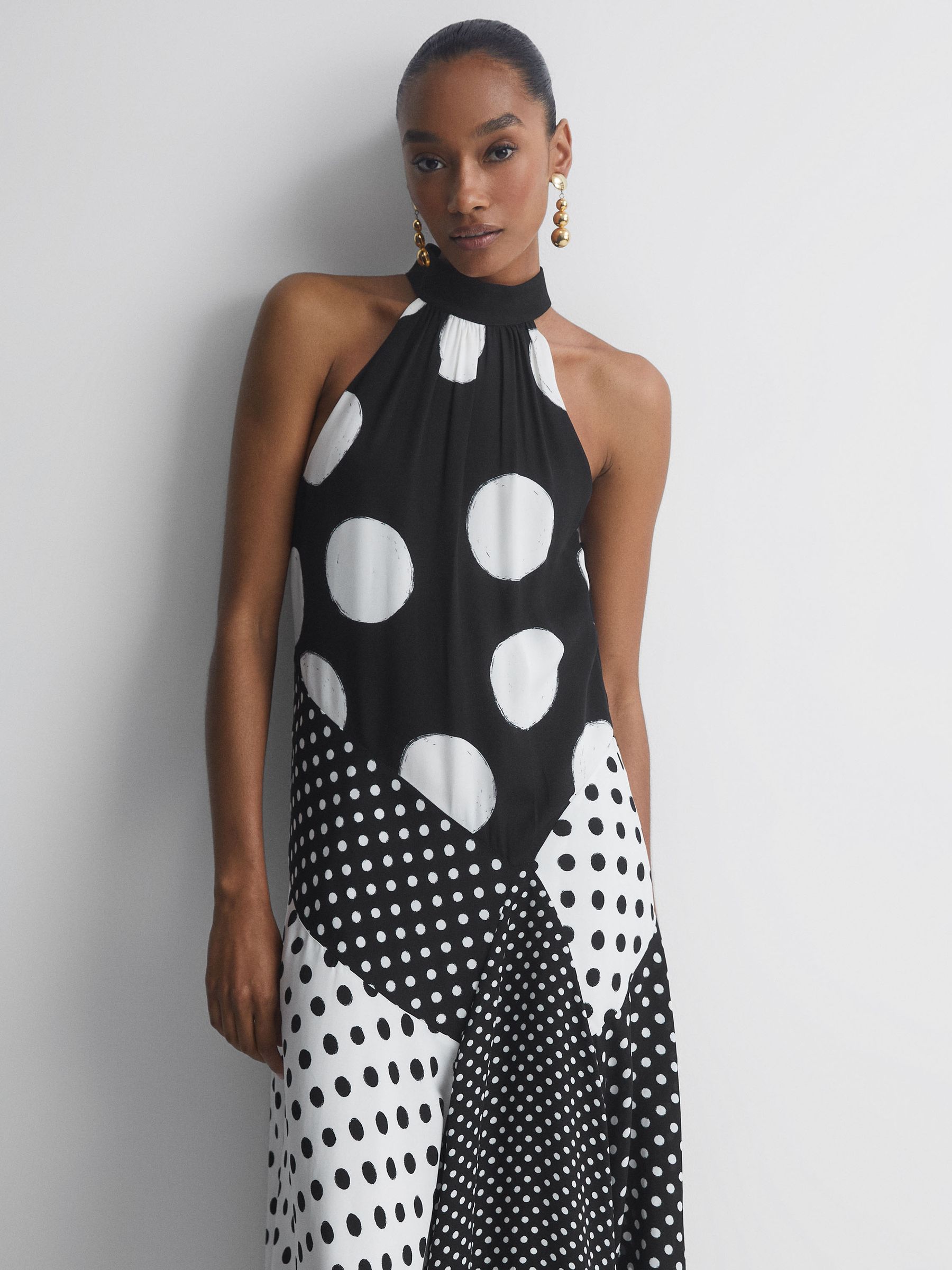 Florere Polka Dot Asymmetric Midi Dress in Black/White - Image 3 of 5