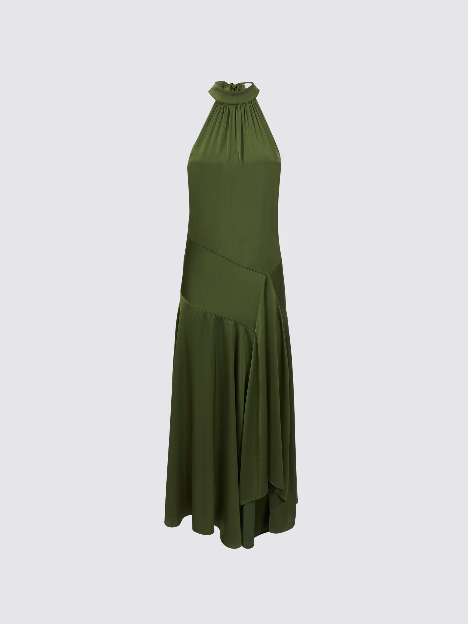 Florere Halterneck Asymmetric Midi Dress in Khaki - Image 2 of 6