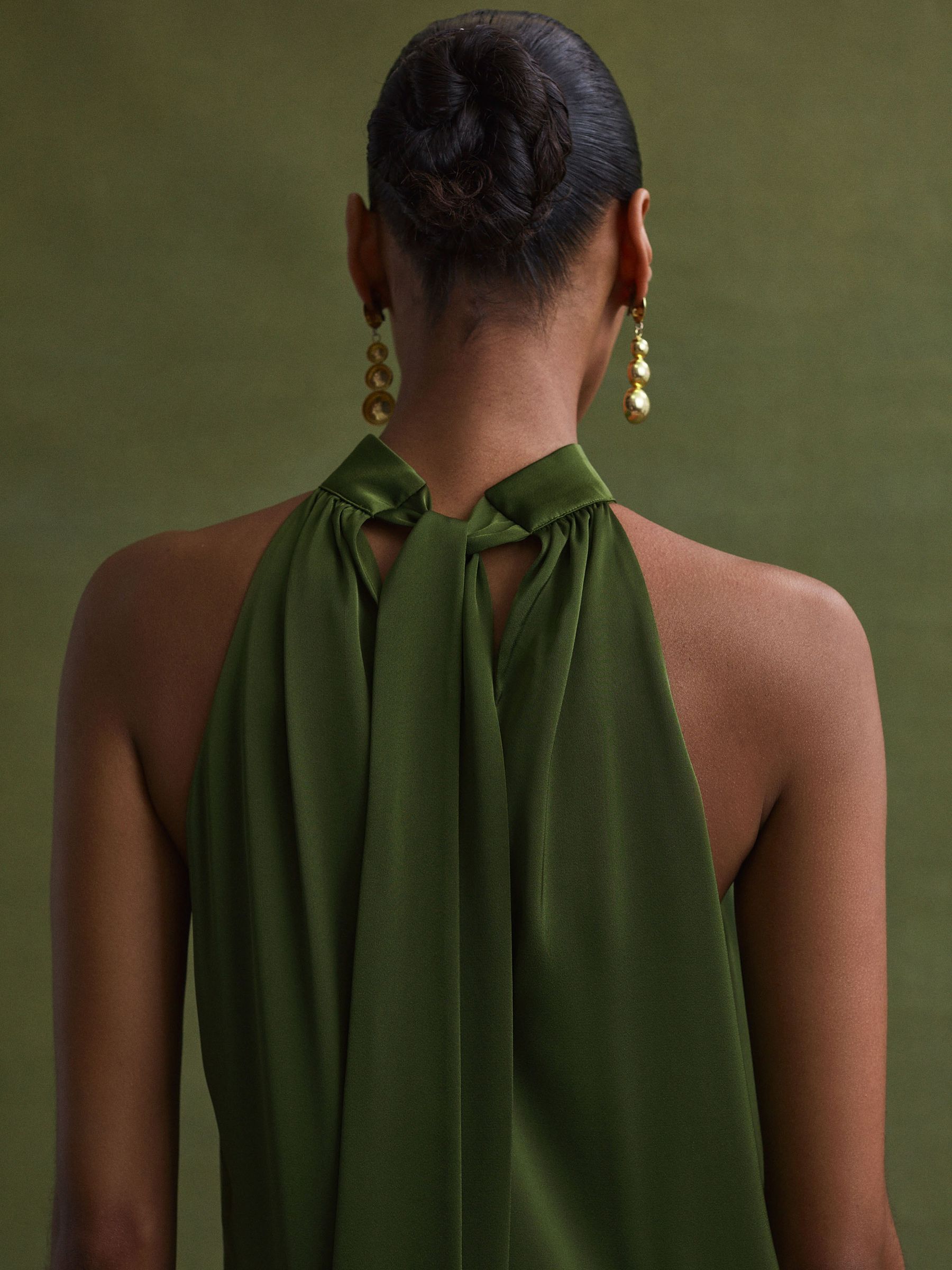 Florere Halterneck Asymmetric Midi Dress in Khaki - Image 4 of 6