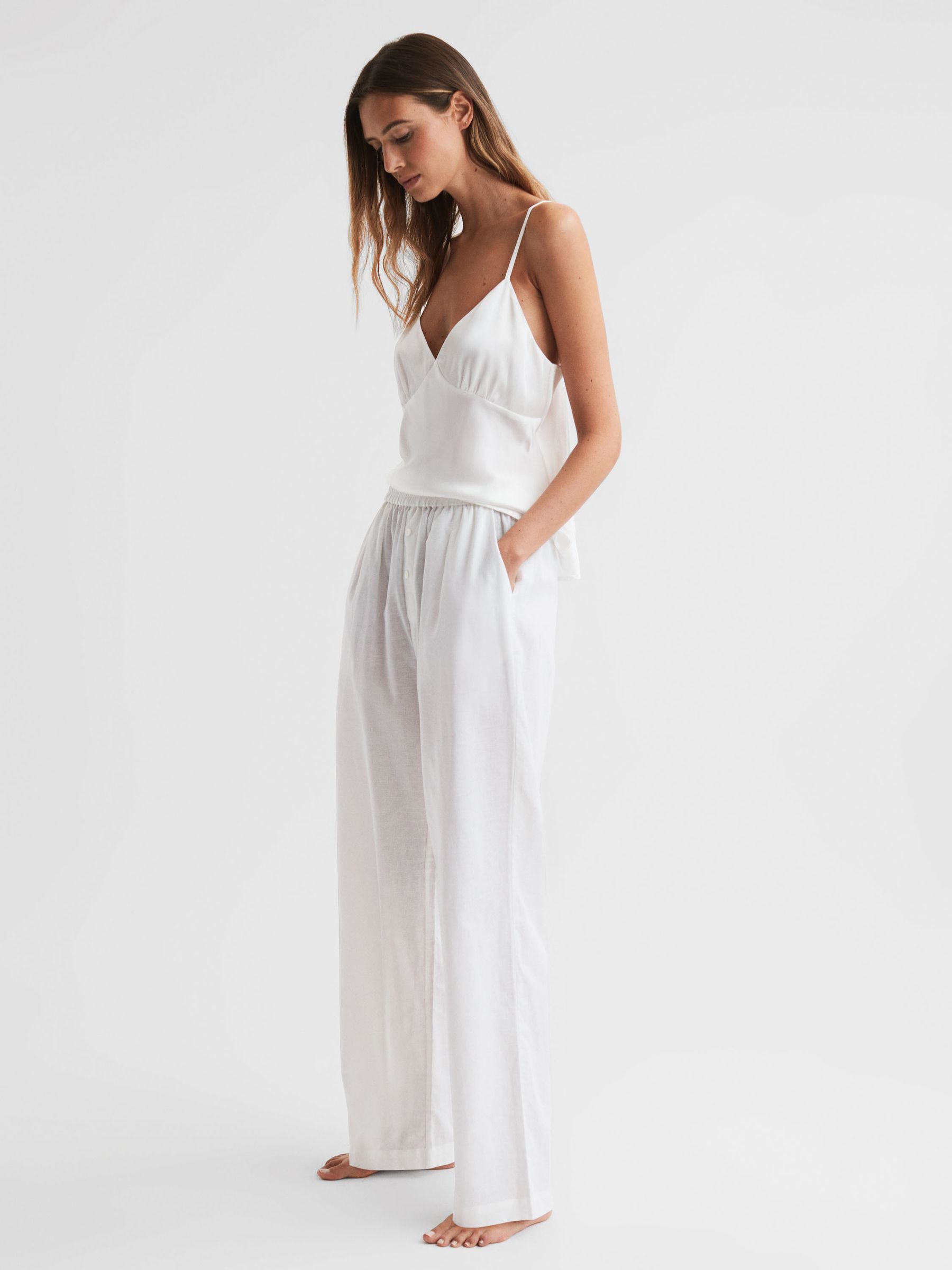 Maison Essentiele Linen Cotton Wide Leg Trousers in Optic White - Image 1 of 4