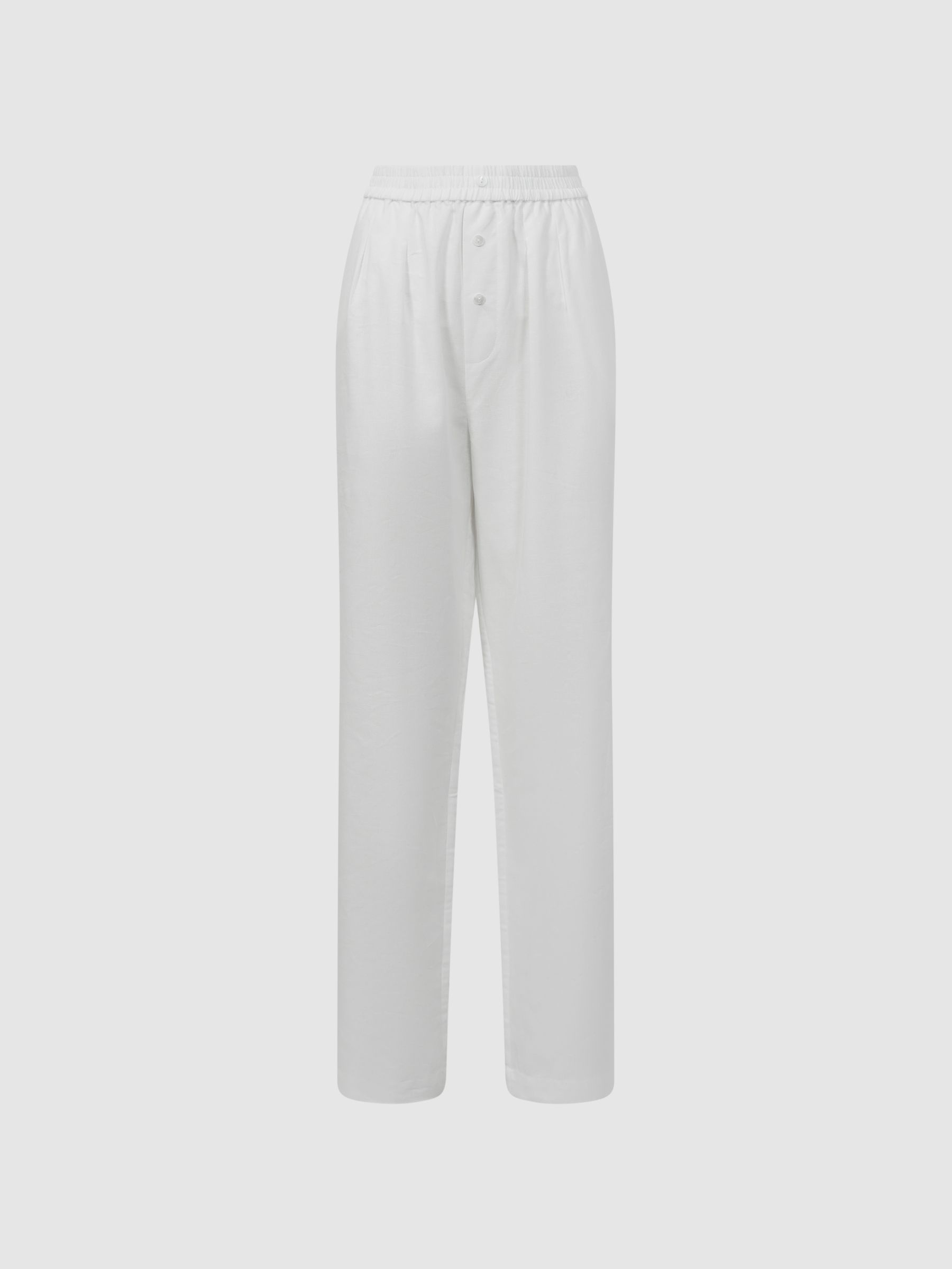 Maison Essentiele Linen Cotton Wide Leg Trousers in Optic White - Image 2 of 4