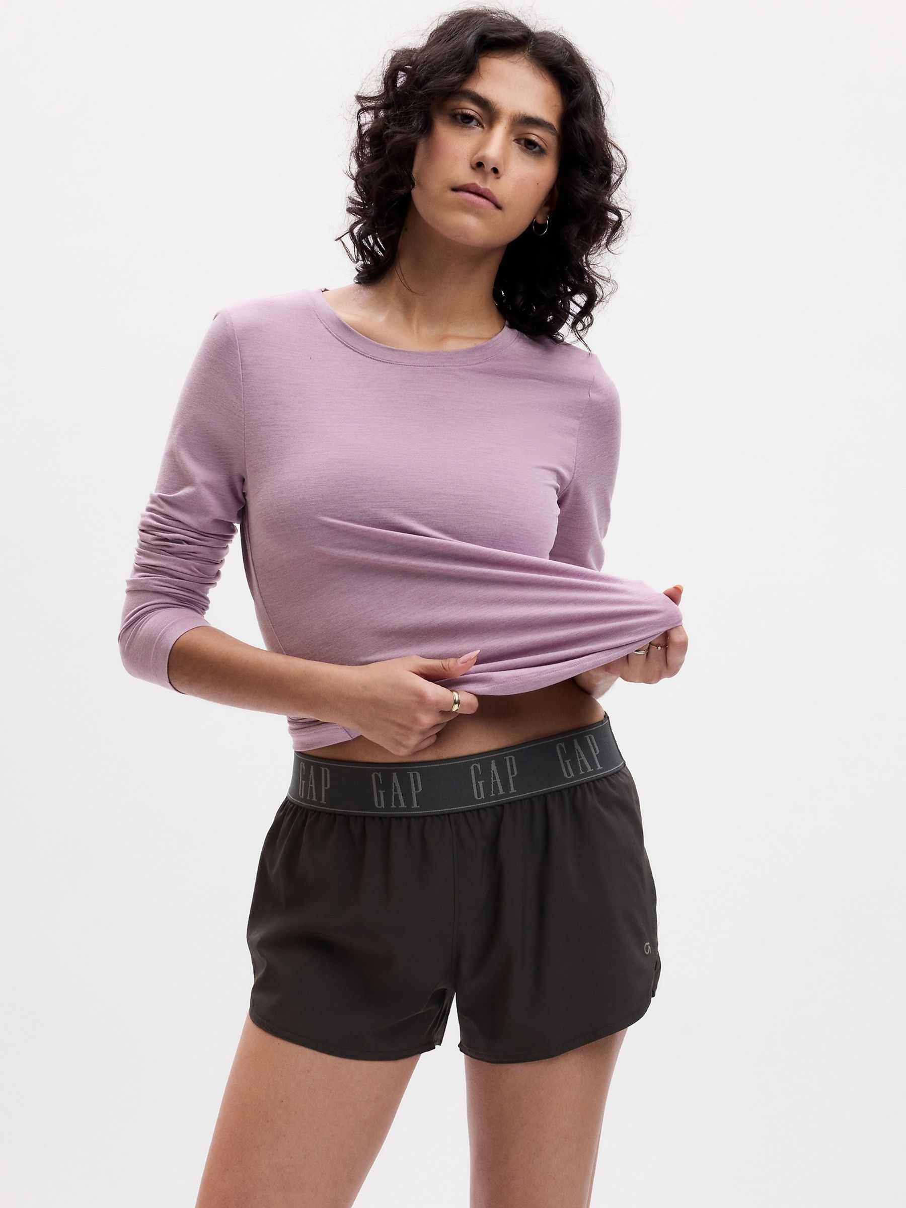 Purple Fitted Ruched Long Sleeve Crew Neck Top - Image 1 of 4