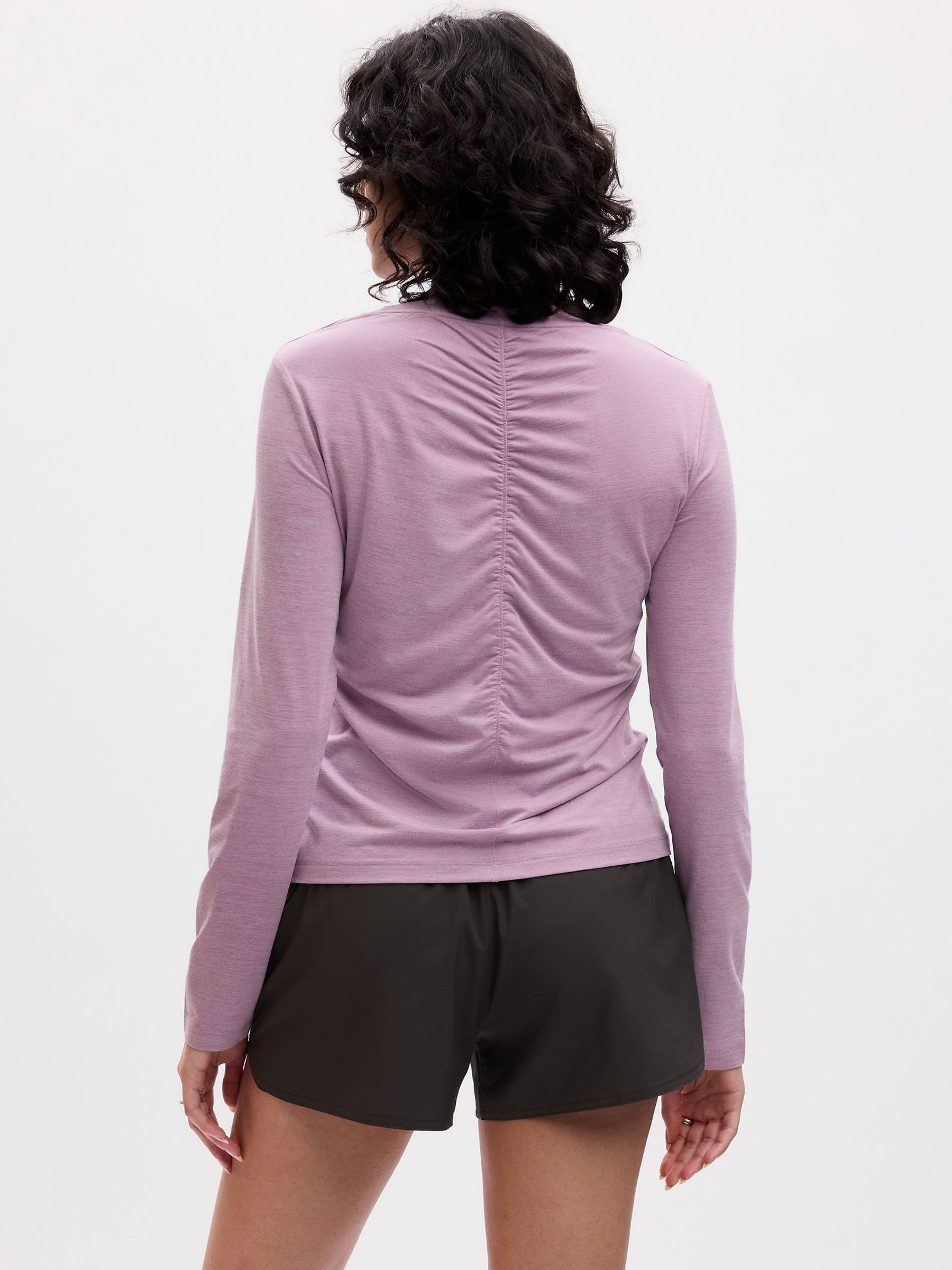 Purple Fitted Ruched Long Sleeve Crew Neck Top - Image 2 of 4