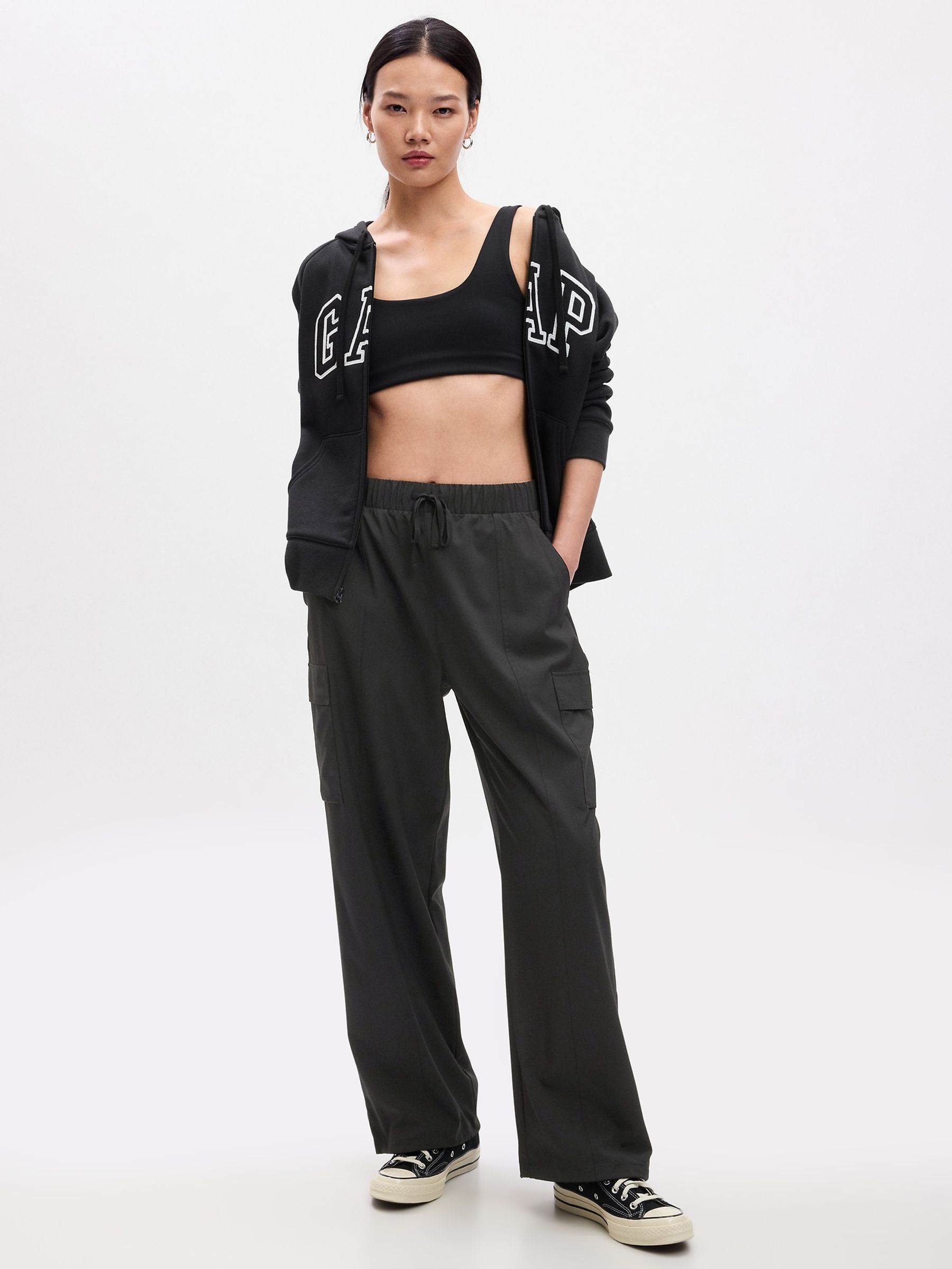 Black Fit Parachute Runaround Cargo Trousers - Image 1 of 4